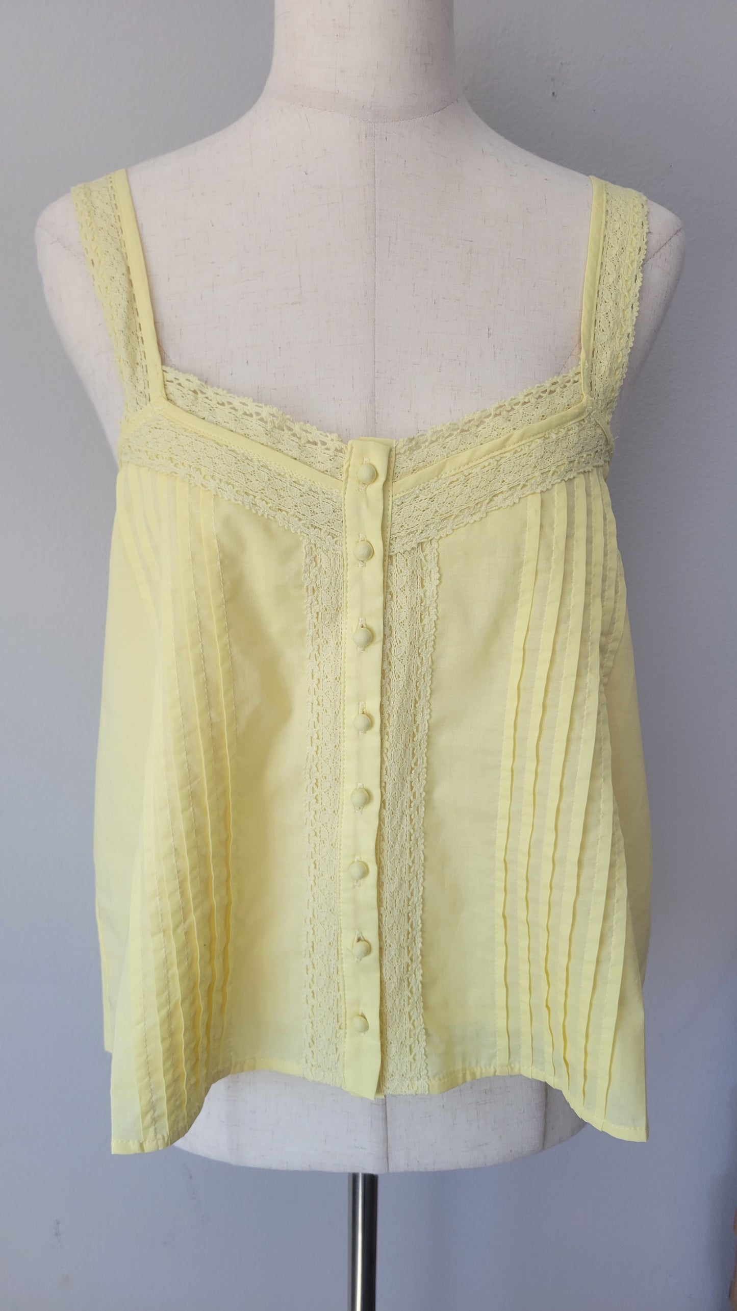 Roize Cotton Pintuck Lace Yellow Tank Top