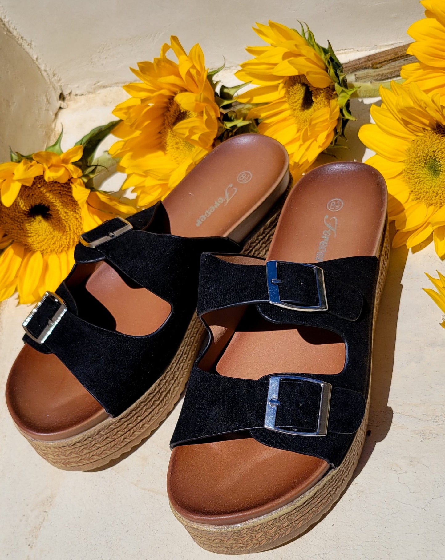 Wedge Double Strap Black Sandals