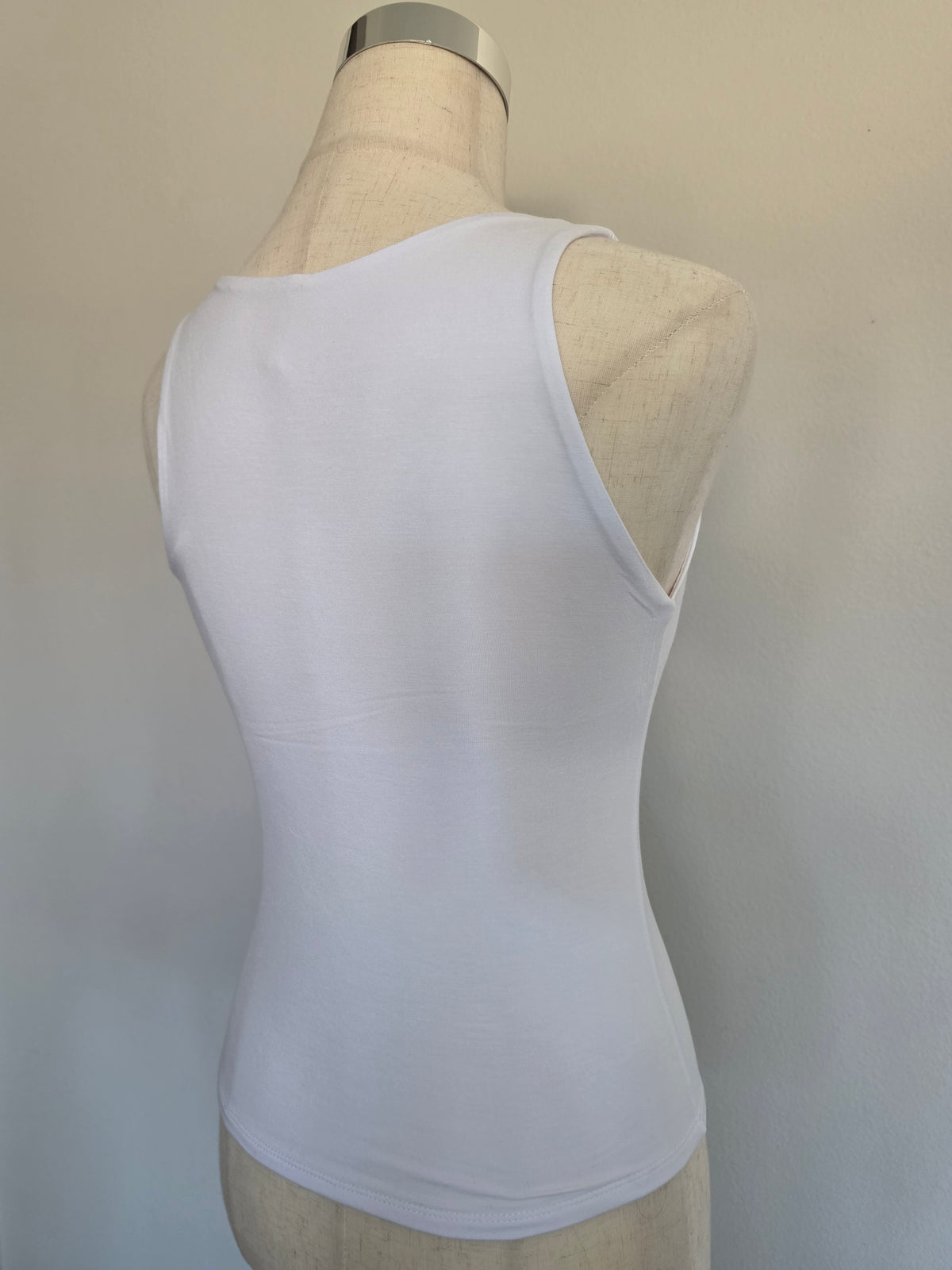 Soft Compression Double Layer Basic Full Length V-neck White Tank Top