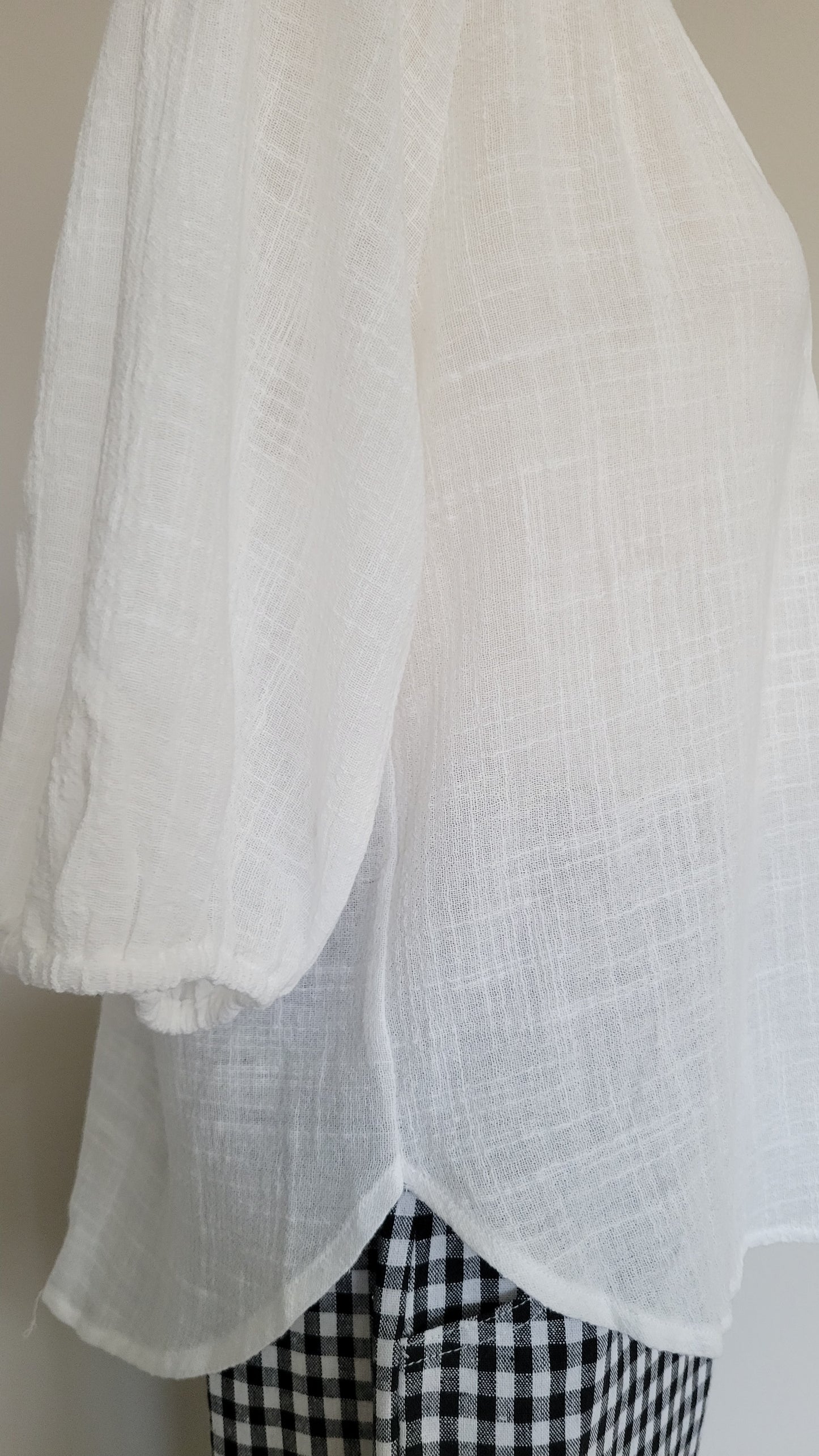Kimberly Puff-sleeve Cotton  V-neck Blouse White