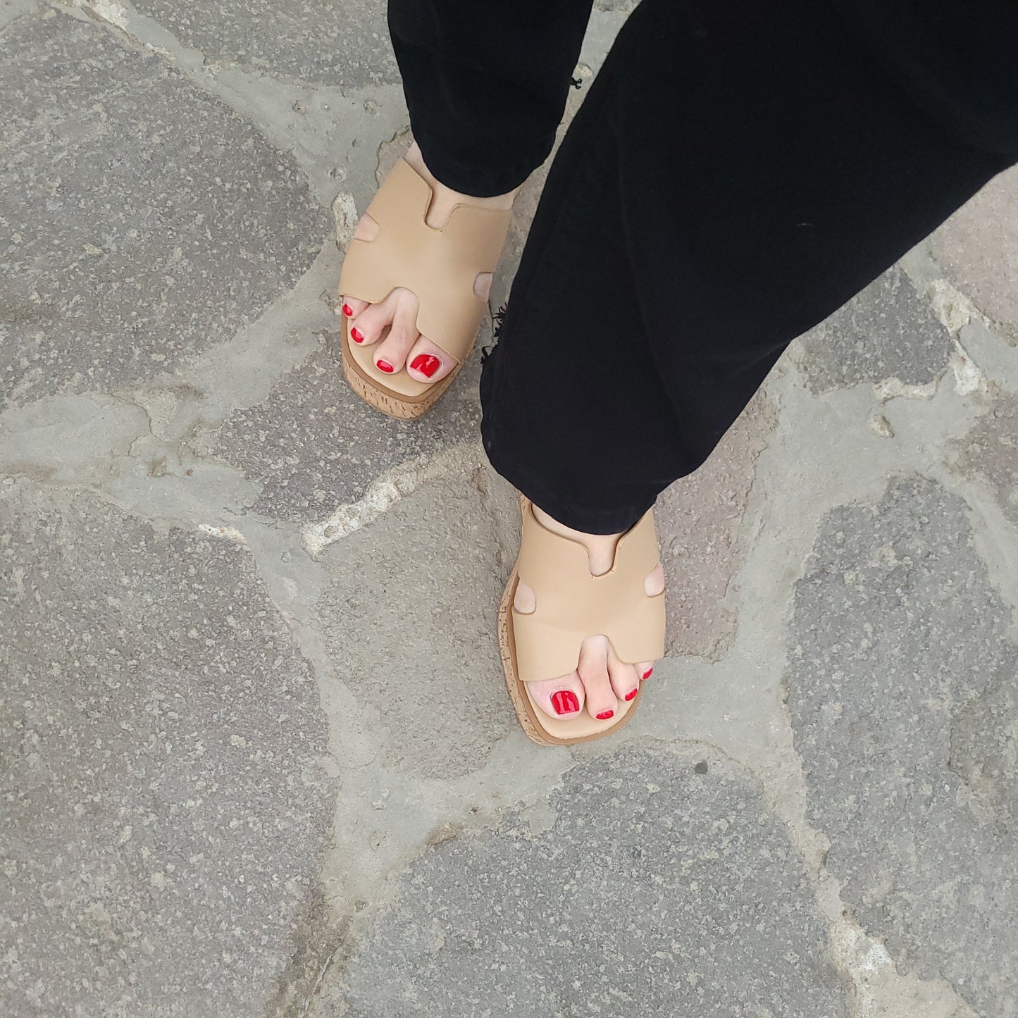 Platform Heel Taupe Sandal