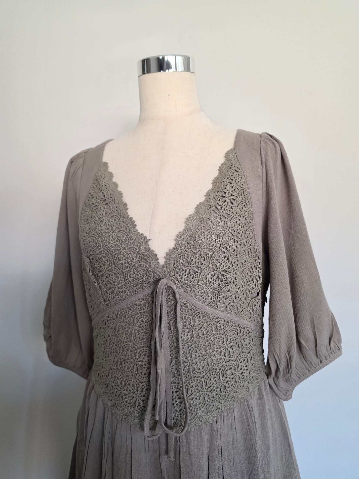 Annabeth Crochet Lace Bodice Olive Fern Maxi Dress