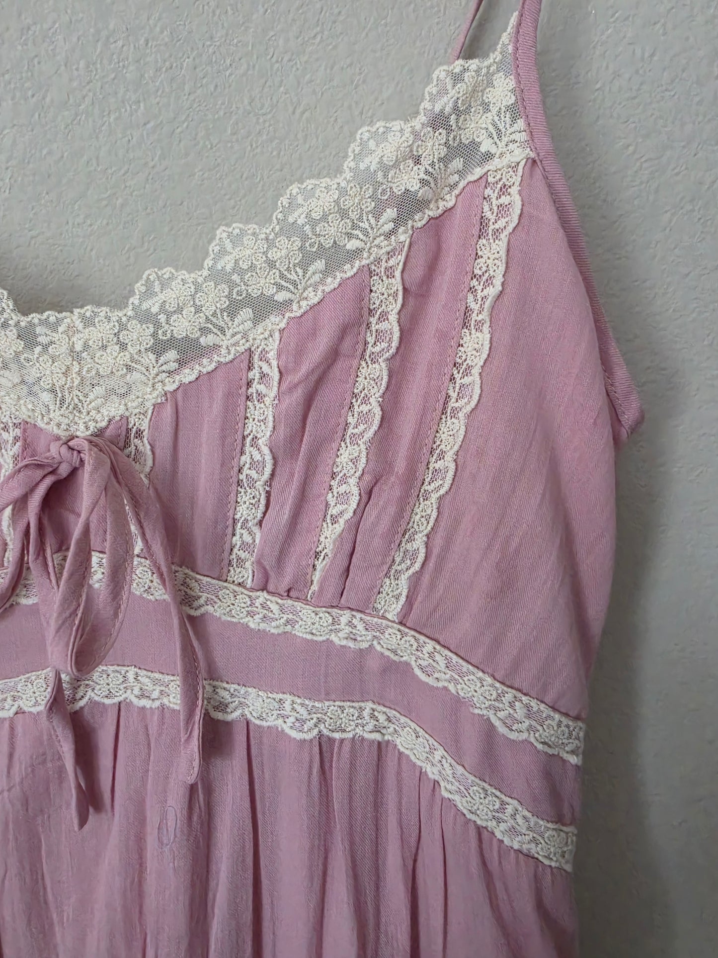Ashley Lace Detail Cotton Pink Maxi Dress