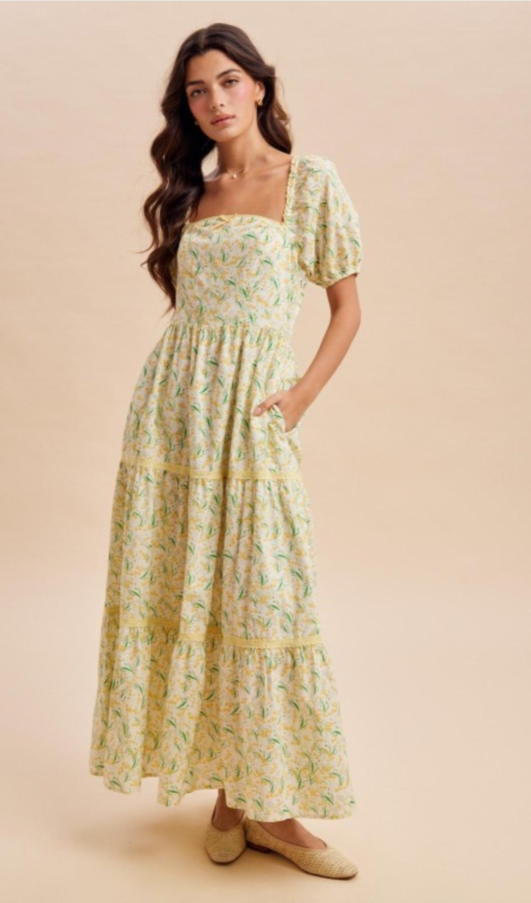 Melissa Daffodil Floral Cotton Square Neck Maxi Dress