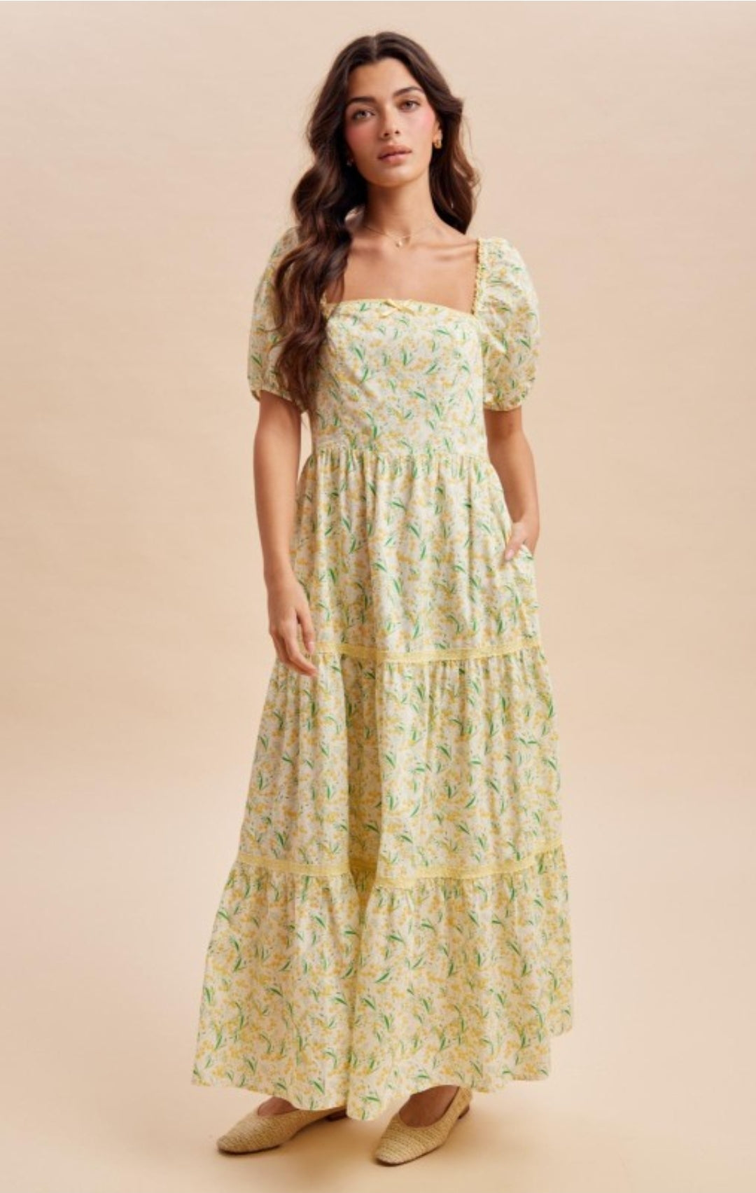 Melissa Daffodil Floral Cotton Square Neck Maxi Dress