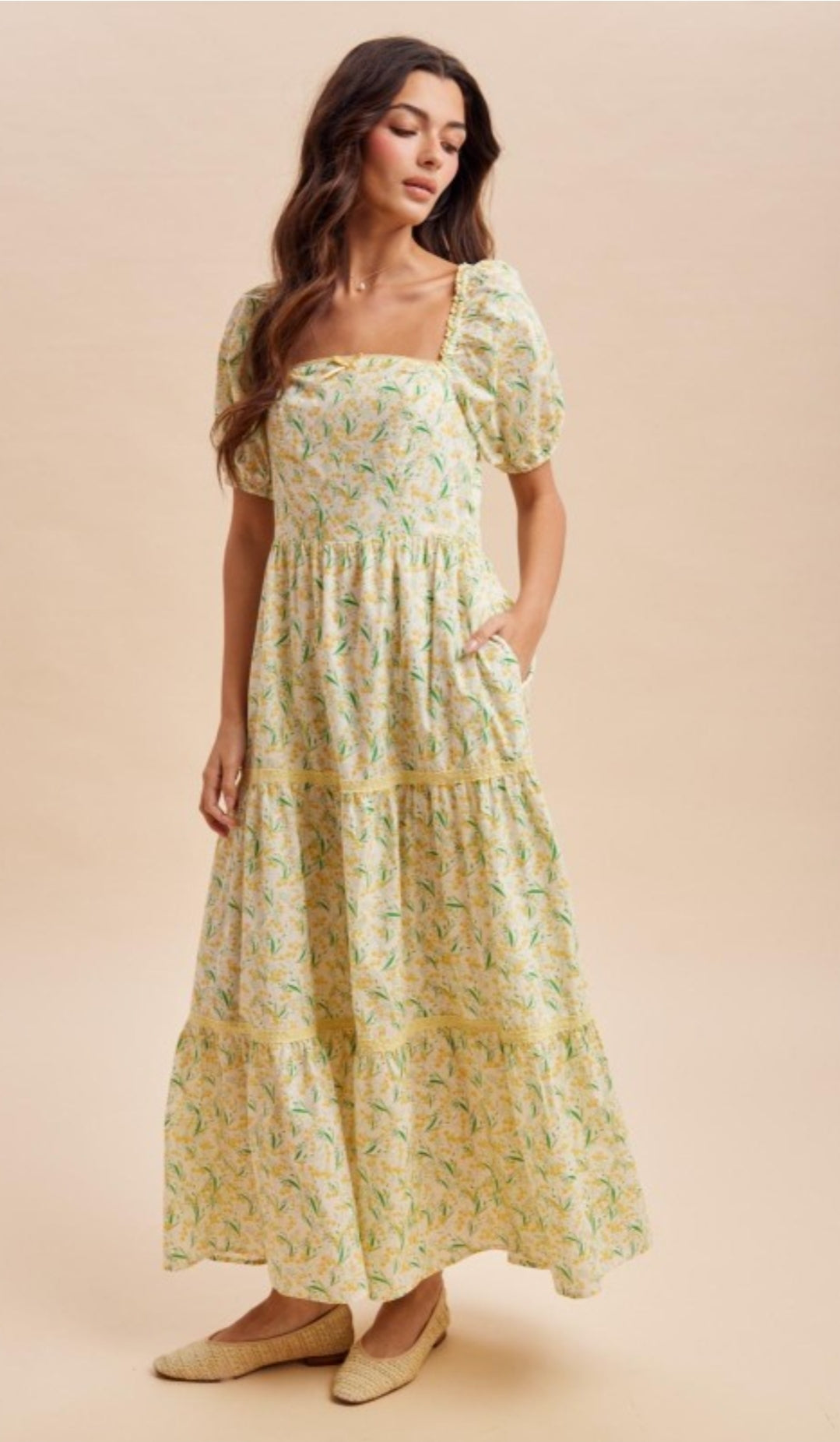 Melissa Daffodil Floral Cotton Square Neck Maxi Dress