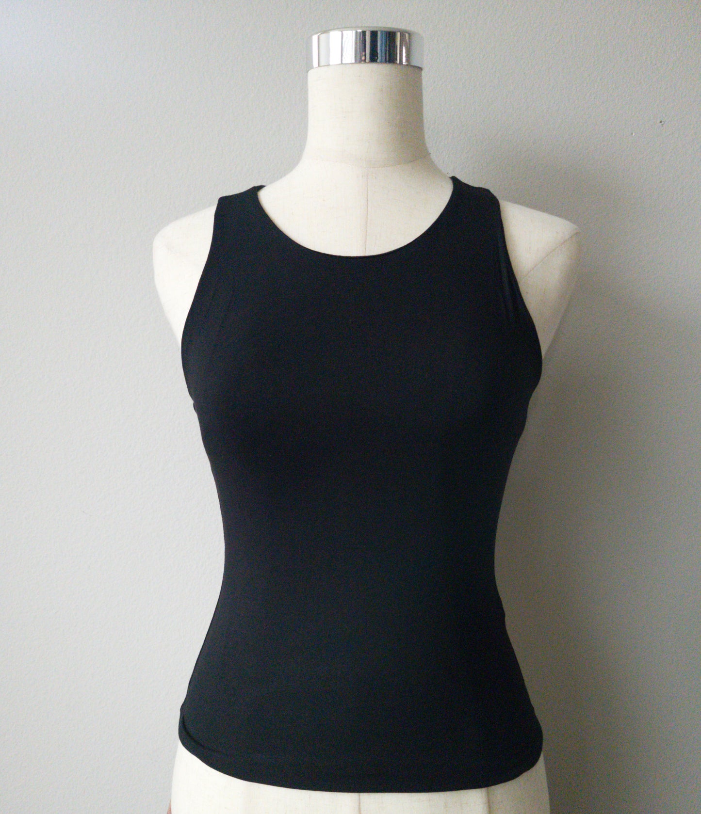 Soft and Stretchy Round Neck Double layered Tank Top Black