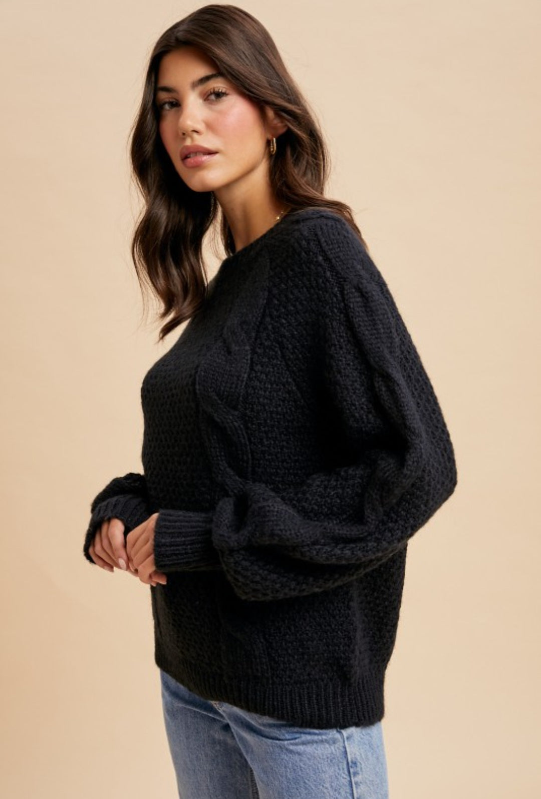 Cable Knit Pullover Black Sweater – Mota Boutique