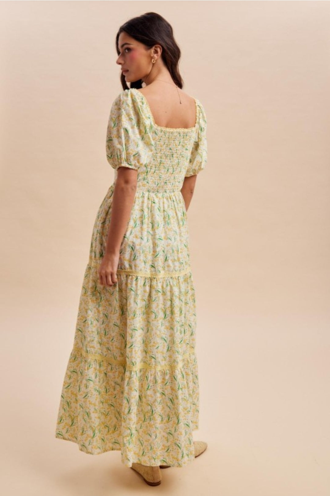 Melissa Daffodil Floral Cotton Square Neck Maxi Dress