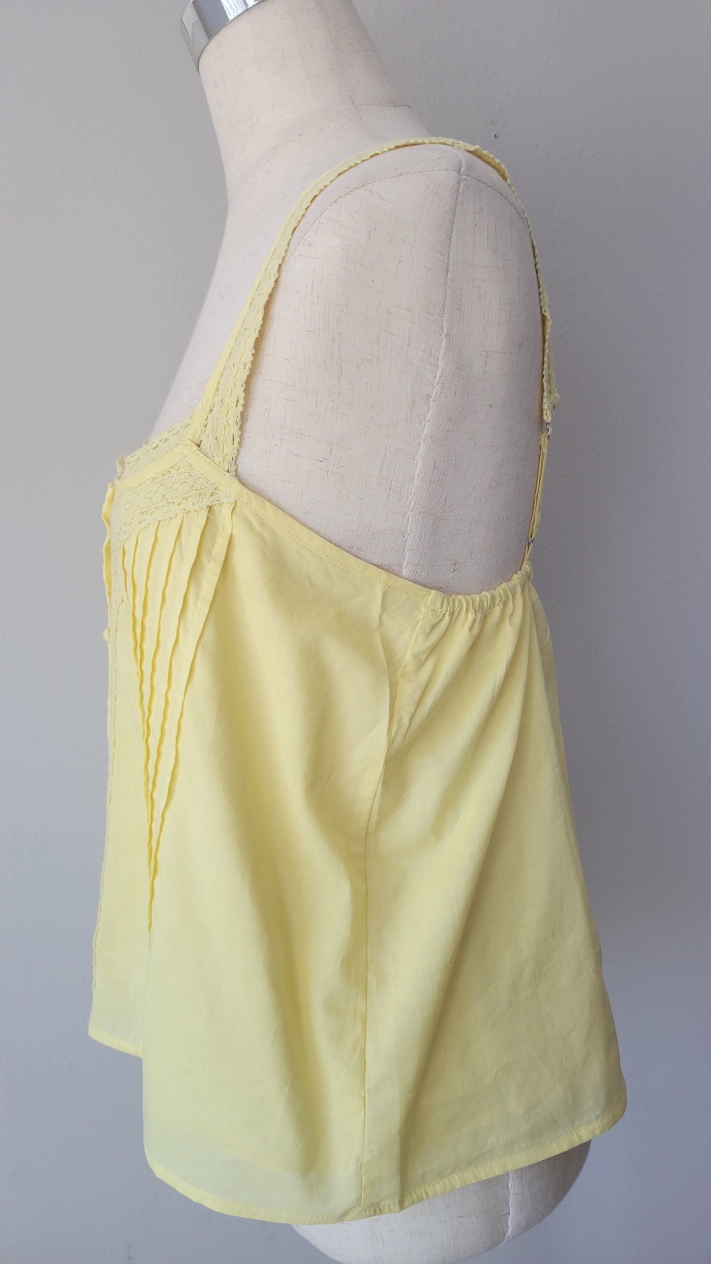 Roize Cotton Pintuck Lace Yellow Tank Top