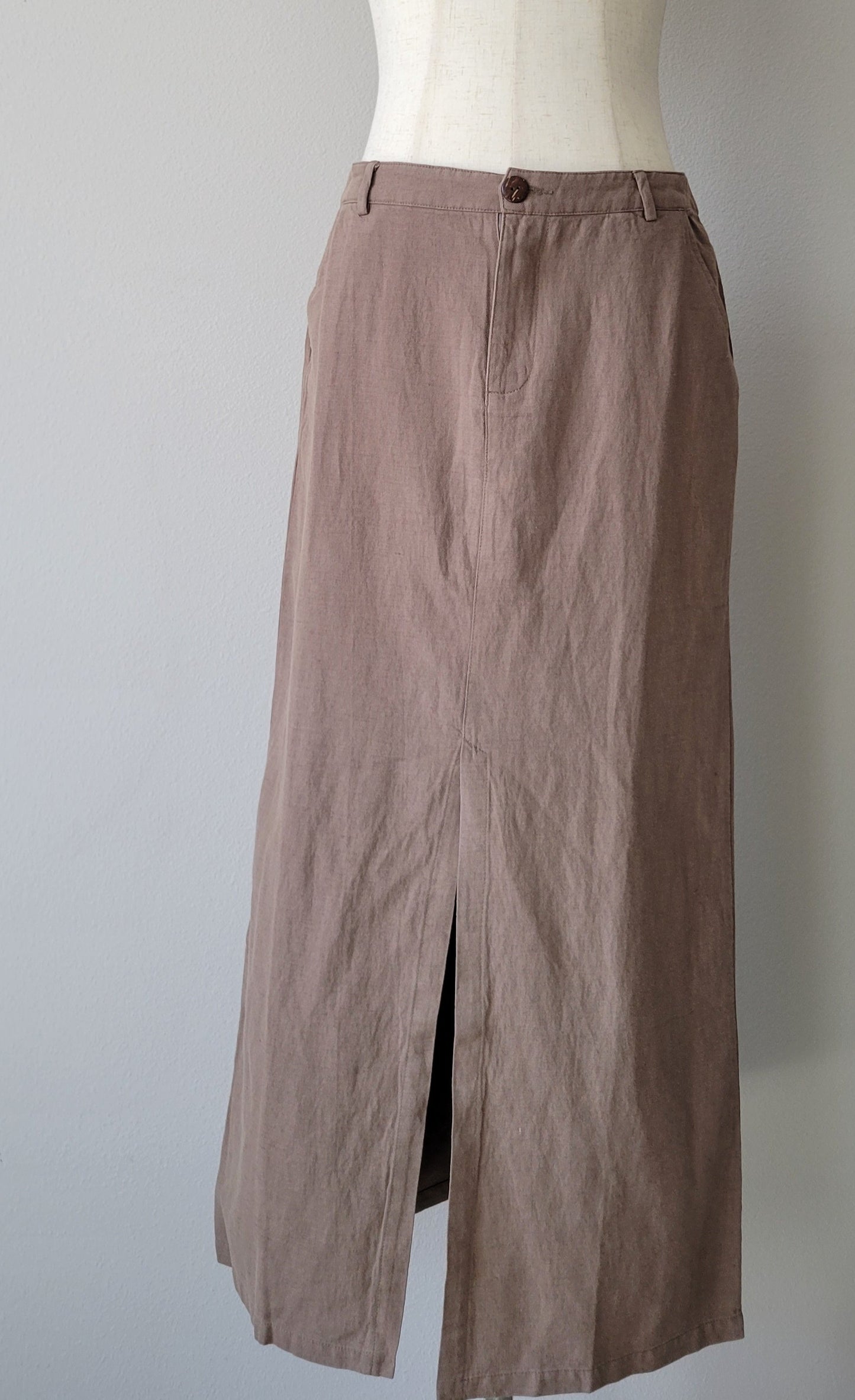 COTTON LINEN SLIT MAXI SKIRT