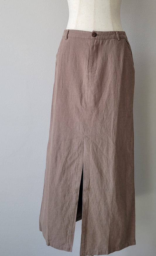 Slit Maxi Cotton Linen Brown SKIRT