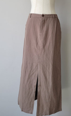 COTTON LINEN SLIT MAXI SKIRT