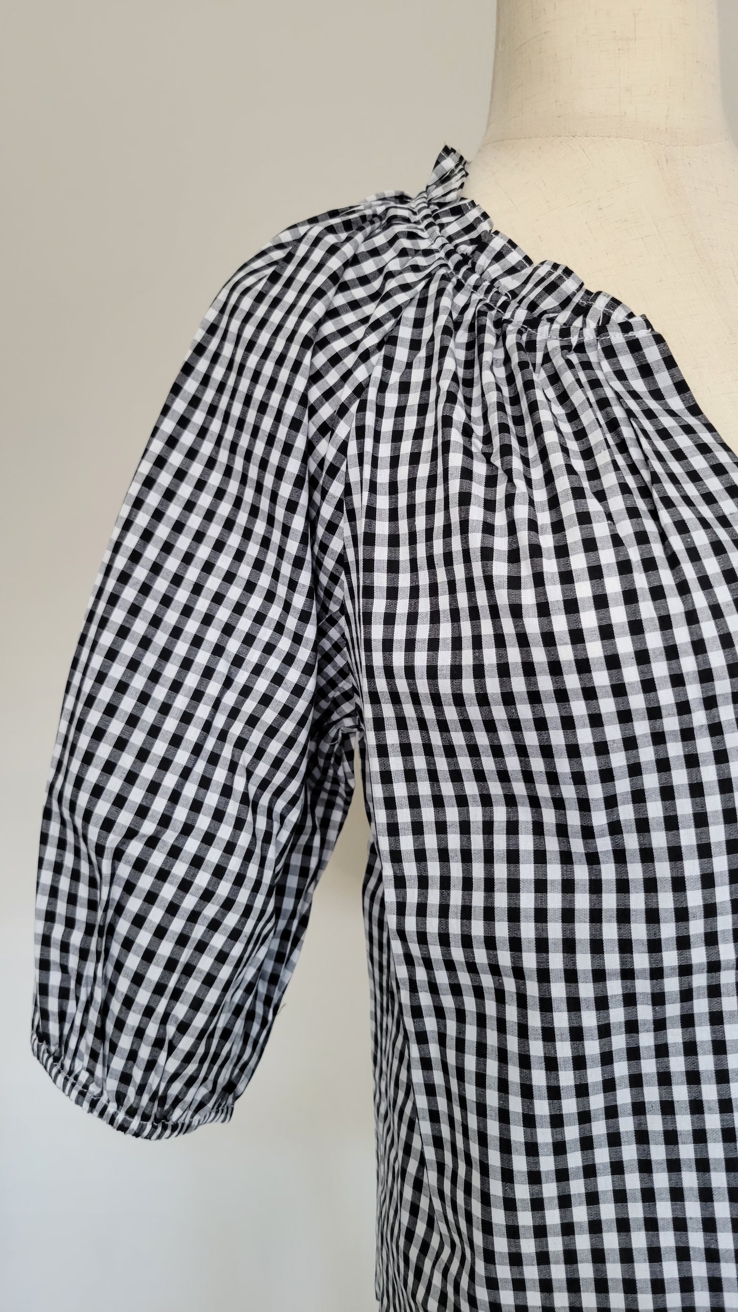 Morgan Gingham Puff-sleeve Shirt