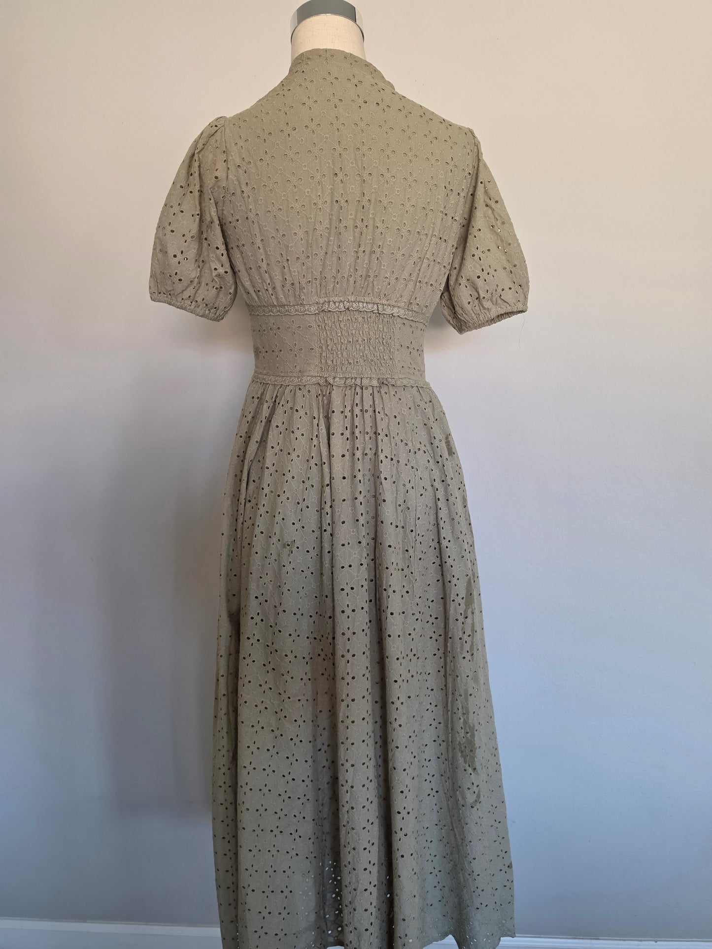 Lisa Cotton Eyelet Button Down Dress Olive Green