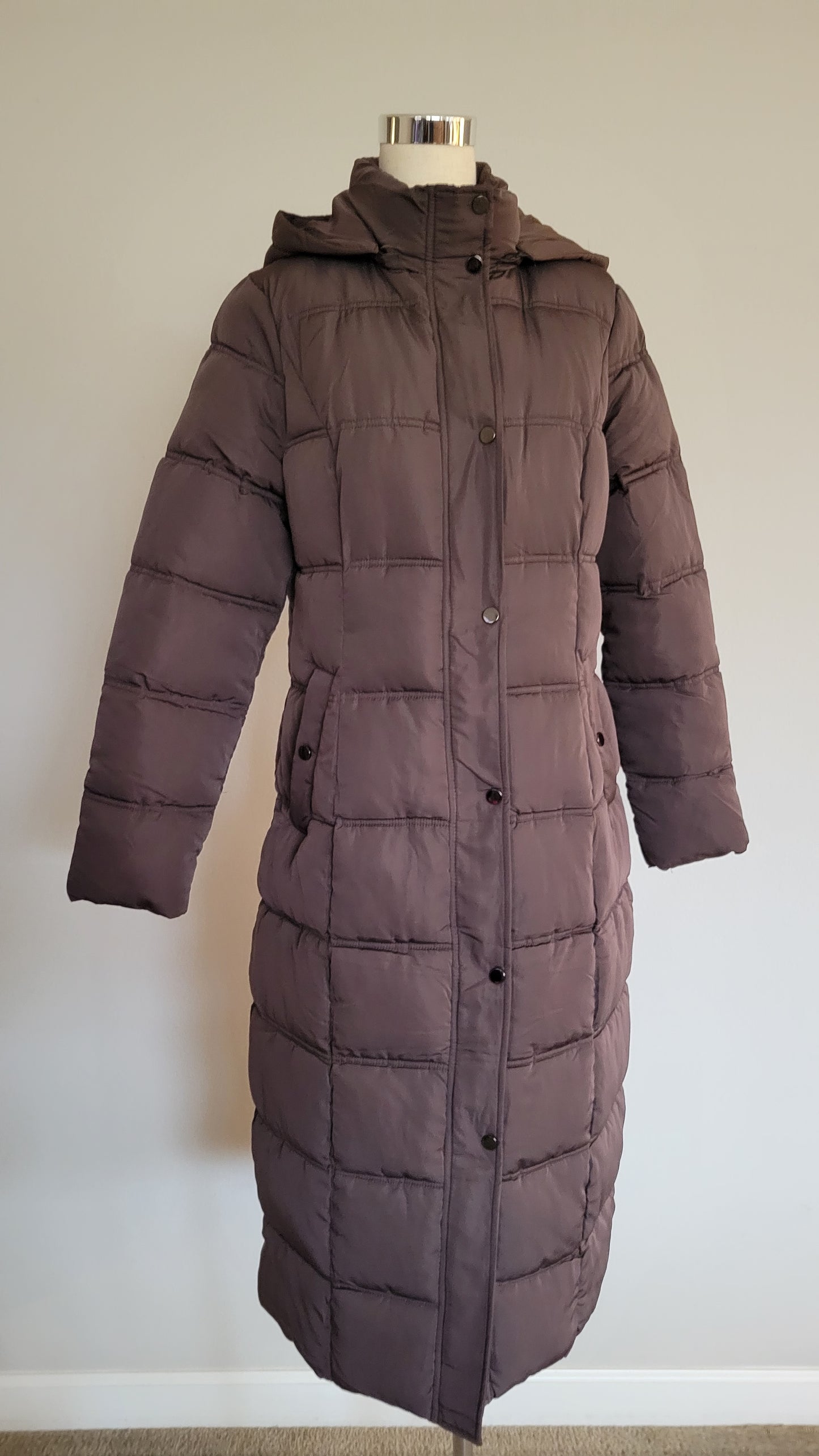 Full Length Quilted Hoodie Coat Espresso Brown