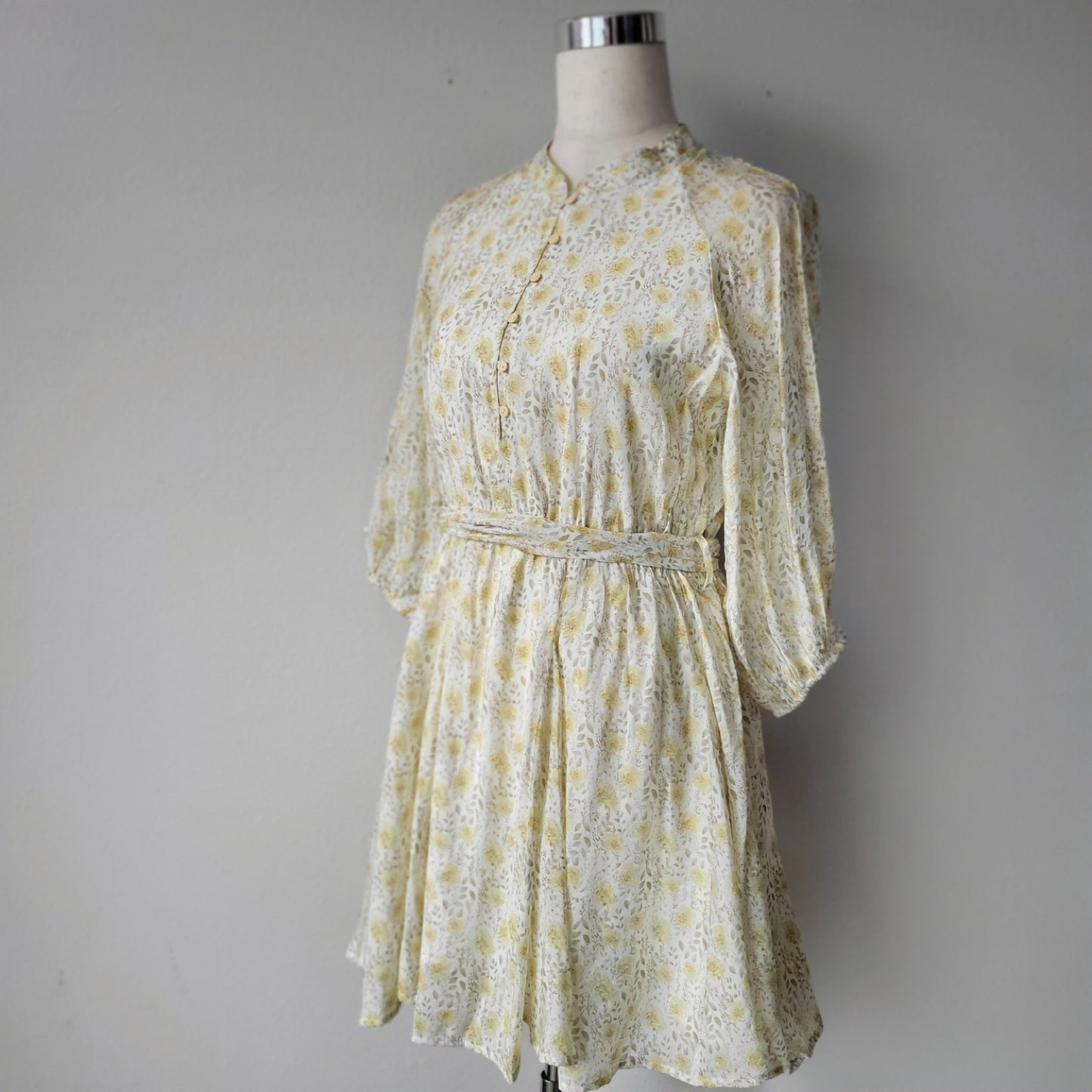 FLORAL FLARE SKIRT BUTTON DRESS Butter Yellow