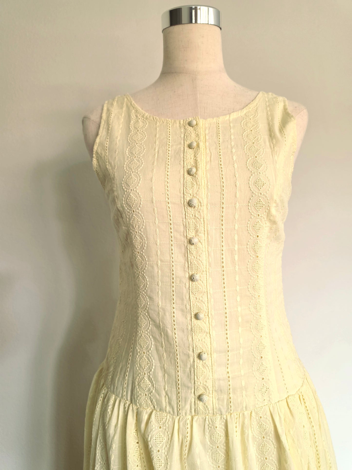 Joy Drop Waist Eyelet Embroidered Butter Yellow Maxi Dress