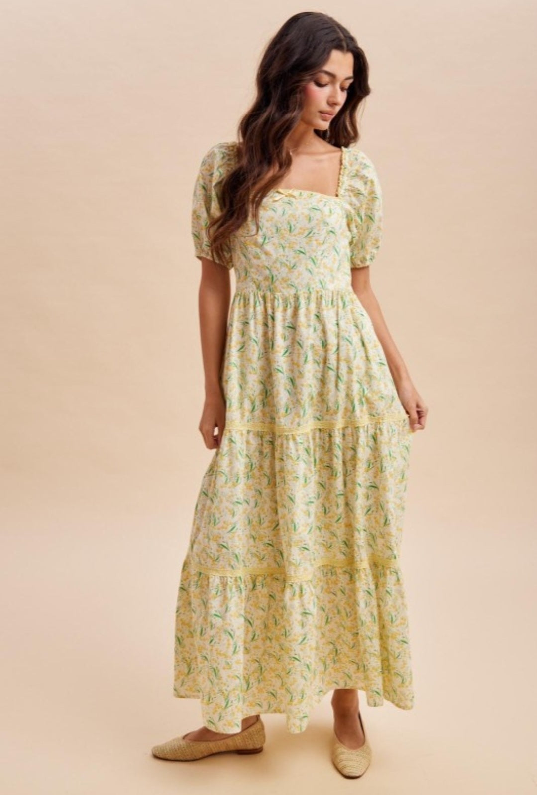 Melissa Daffodil Floral Cotton Square Neck Maxi Dress