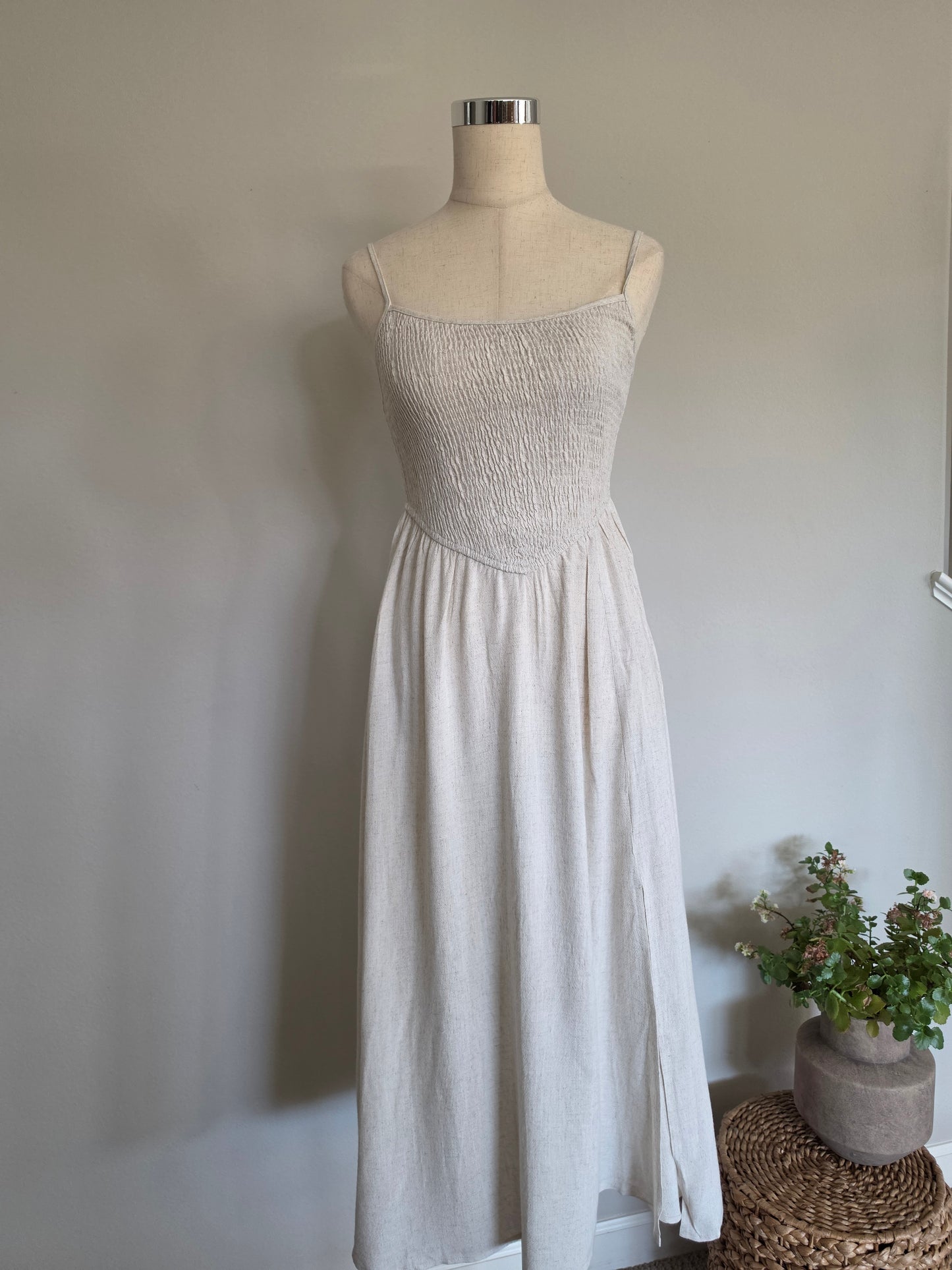 Roize Corset Smocked Midi Dress With Slit 3 Colors