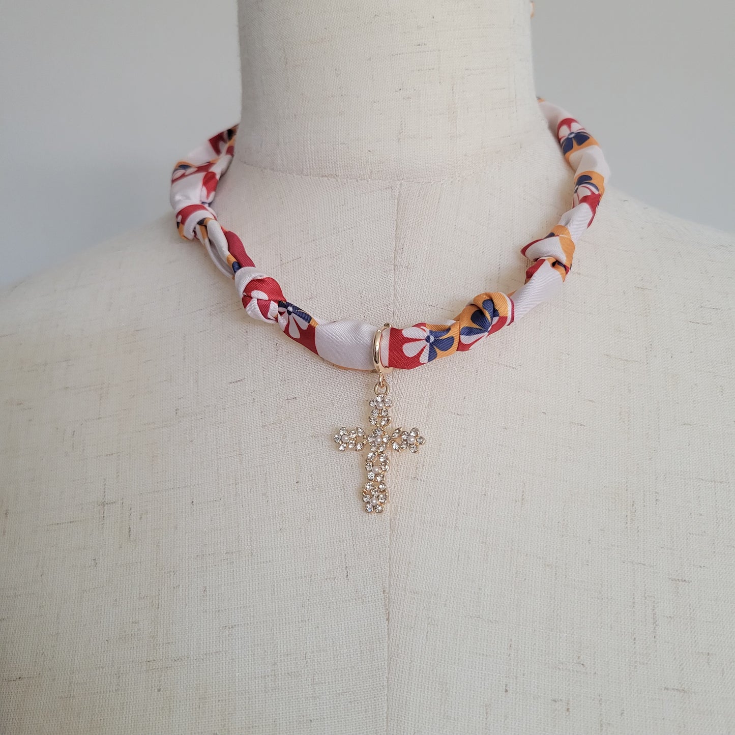 Handcrafted Scarf Interchangeable Cross Charm Necklace