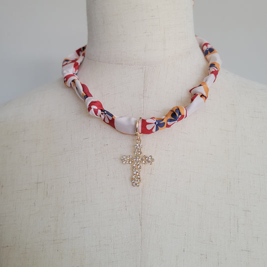 Handcrafted Scarf Interchangeable Cross Charm Necklace