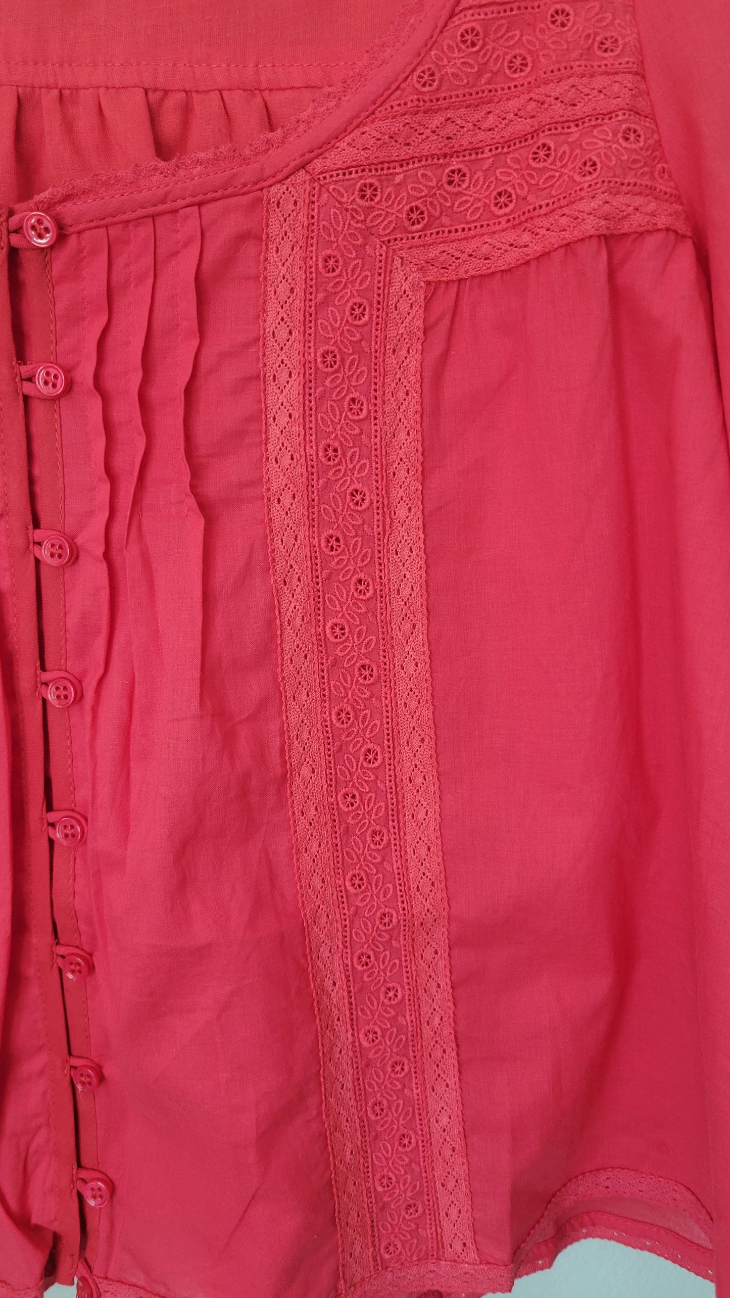 Roize Darling Cotton Lace Inset Top Chili Red