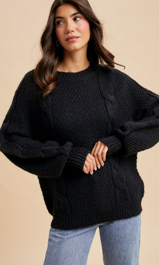 Cable Knit Pullover Black Sweater
