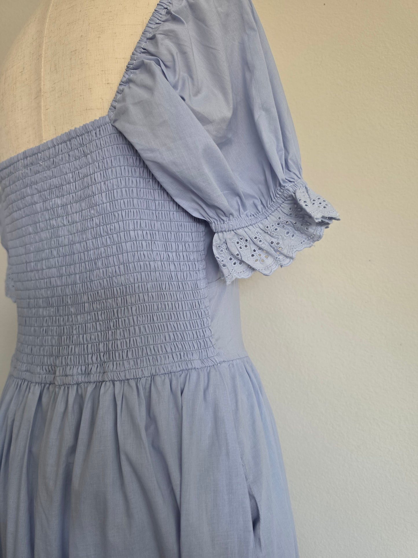 Lace Detail Cotton Blue Aura Maxi Dress