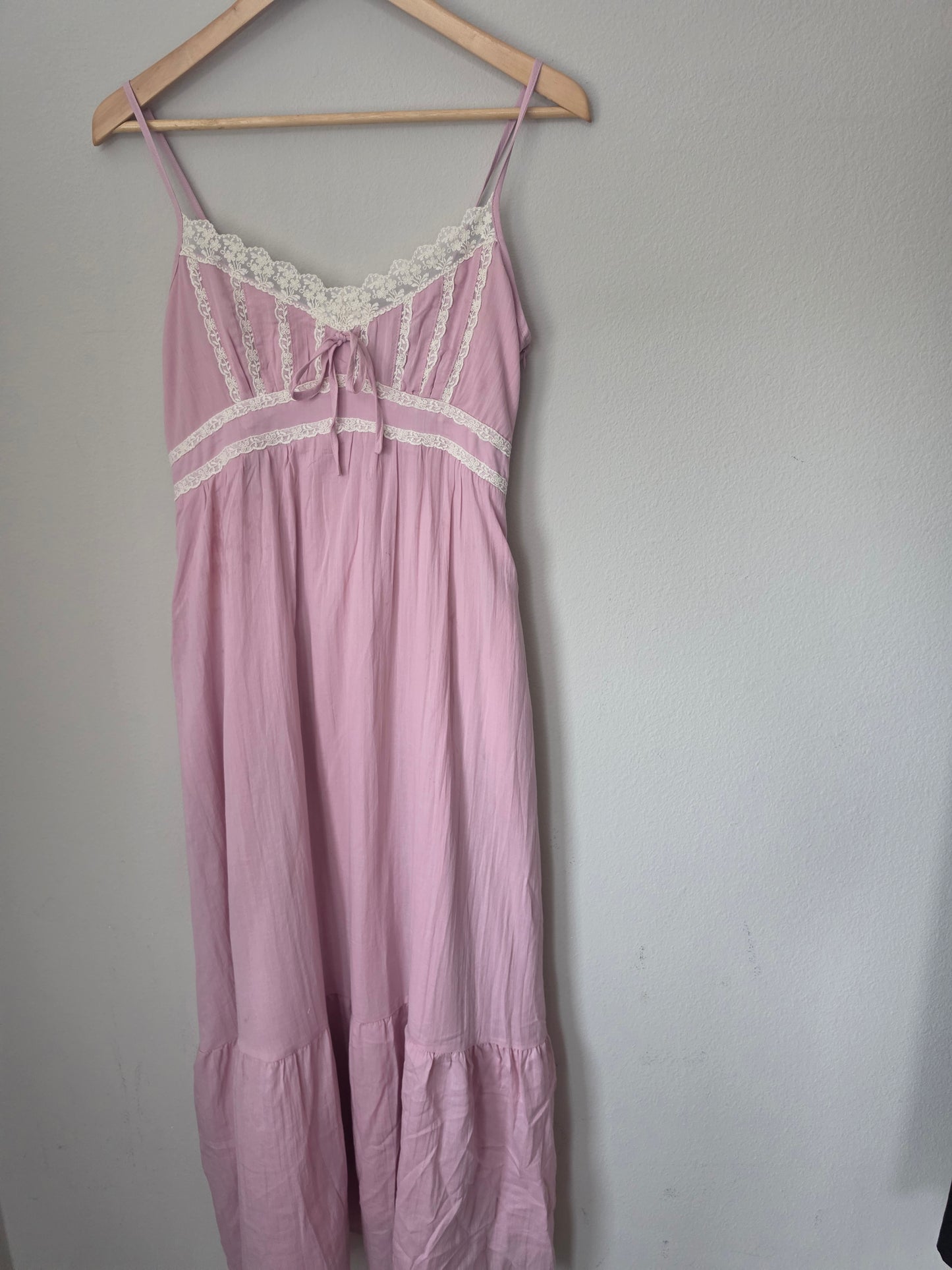 Ashley Lace Detail Cotton Pink Maxi Dress