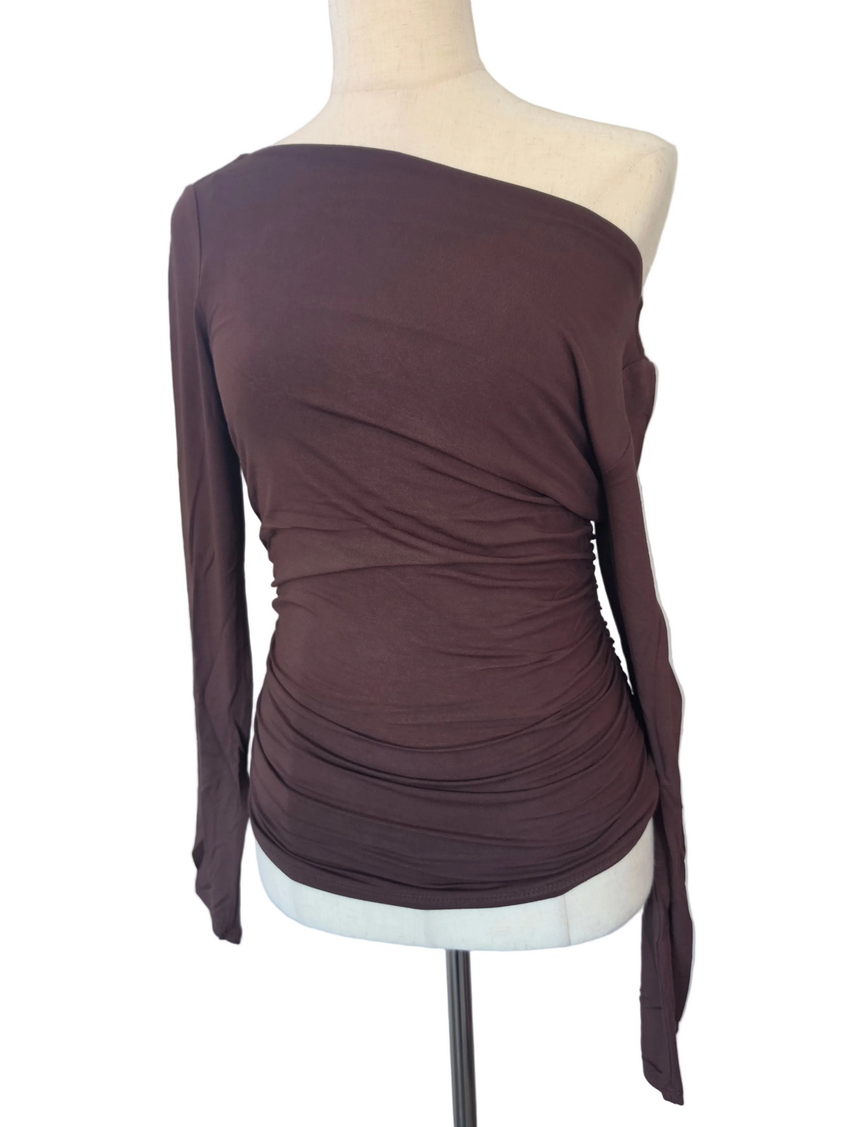 Ruched Double Layered Long Sleeve Top Espresso Brown
