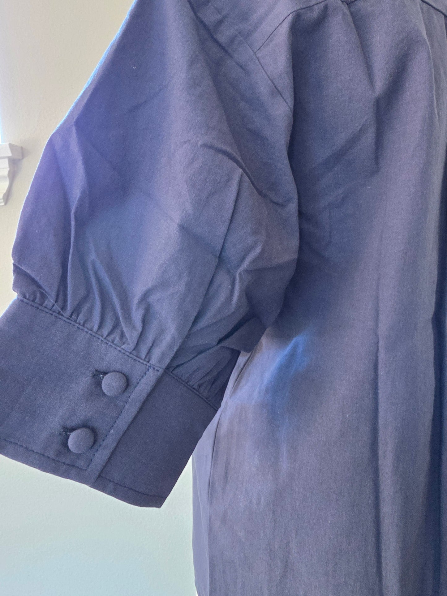 Jenn Puff Sleeve Cotton Blouse Navy