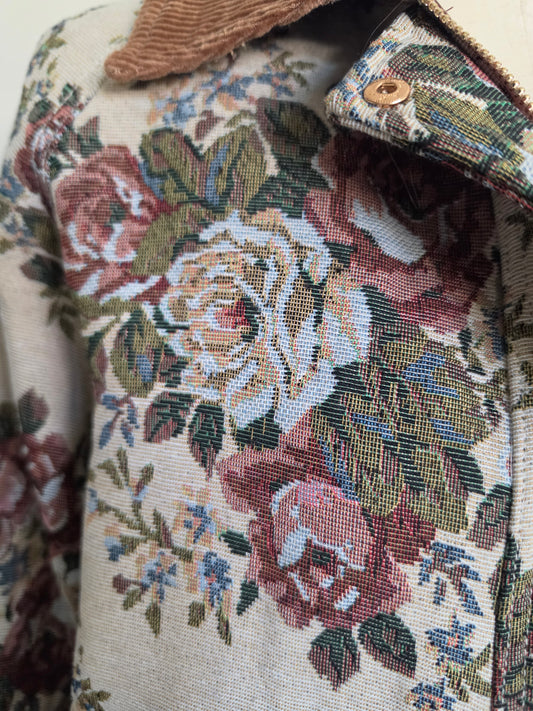 Vintage English Rose Tapestry Fabric Barn Jacket
