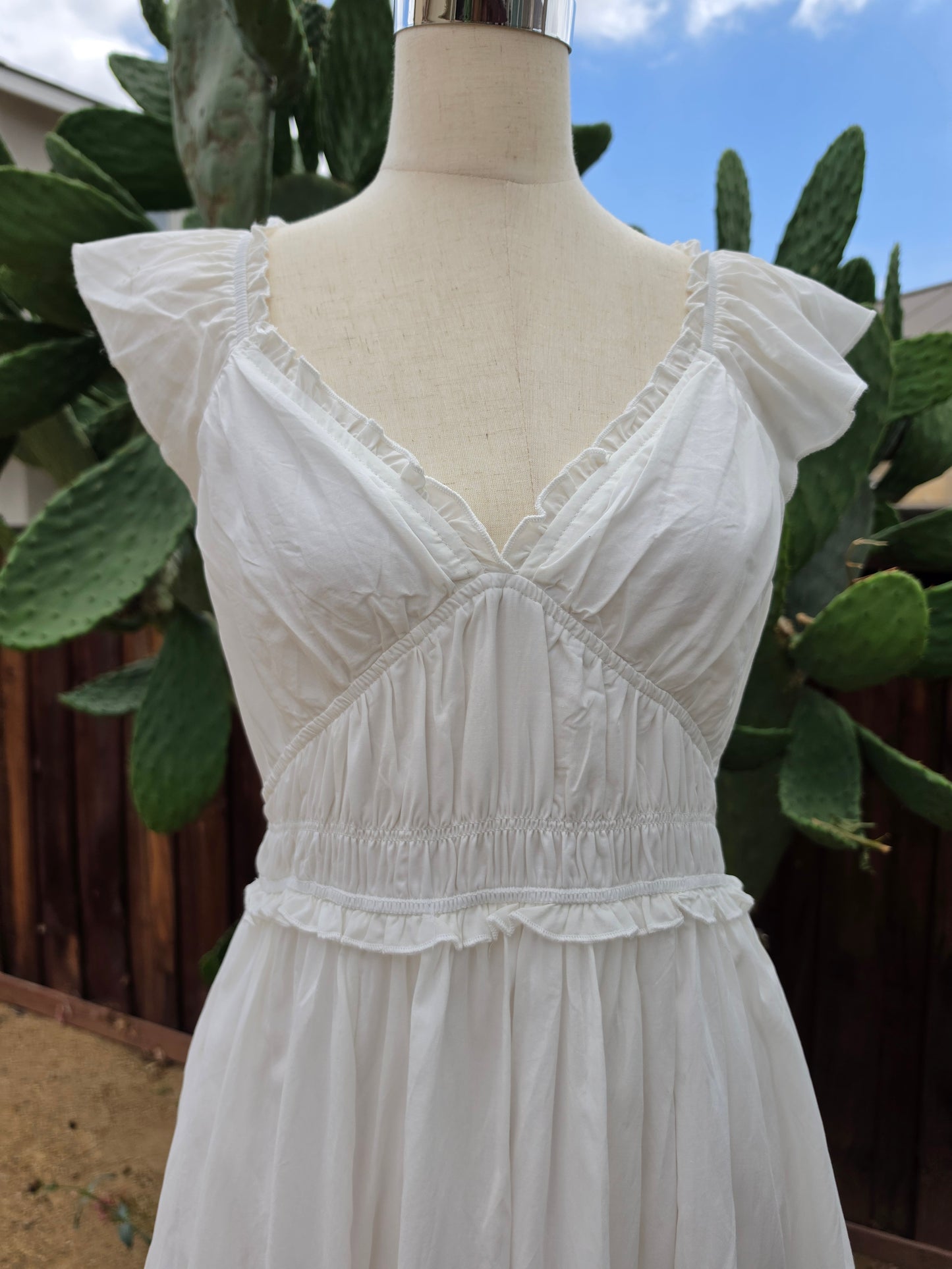 Susan Cotton Smocked Sweetheart White Maxi Dress