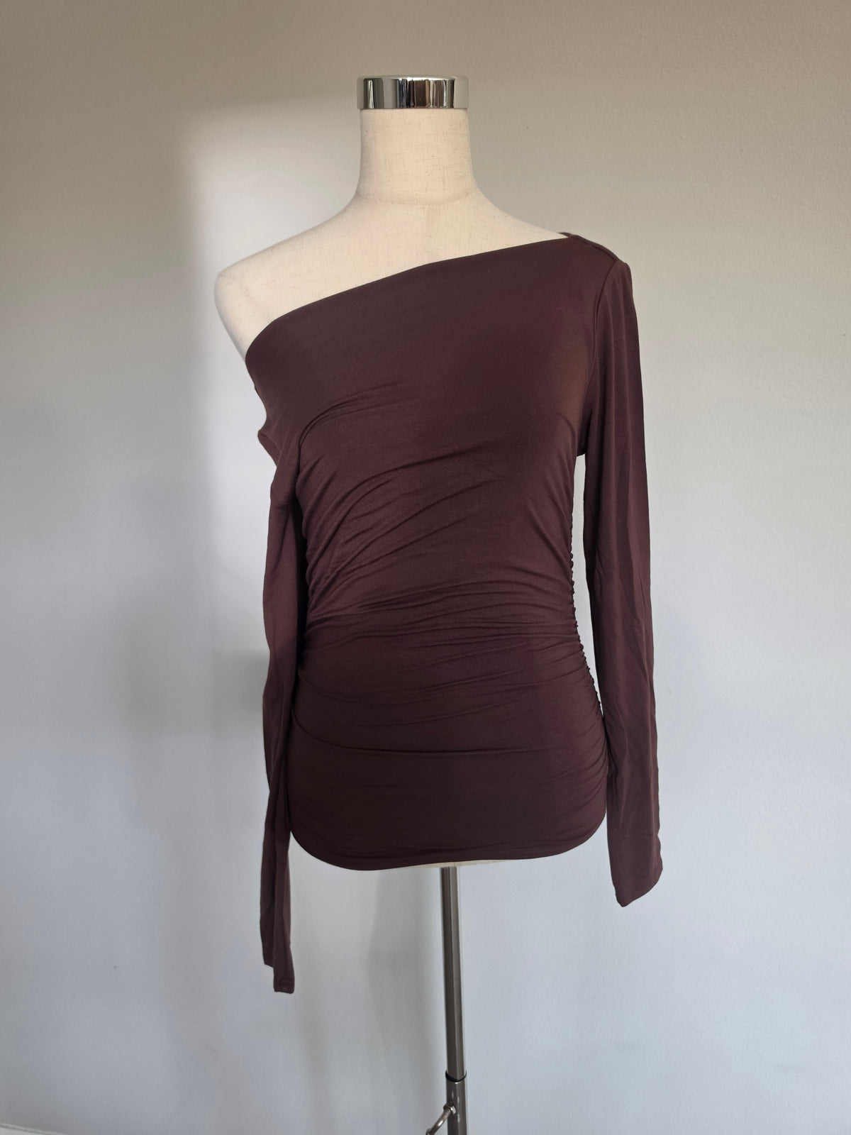 Ruched Double Layered Long Sleeve Top Espresso Brown