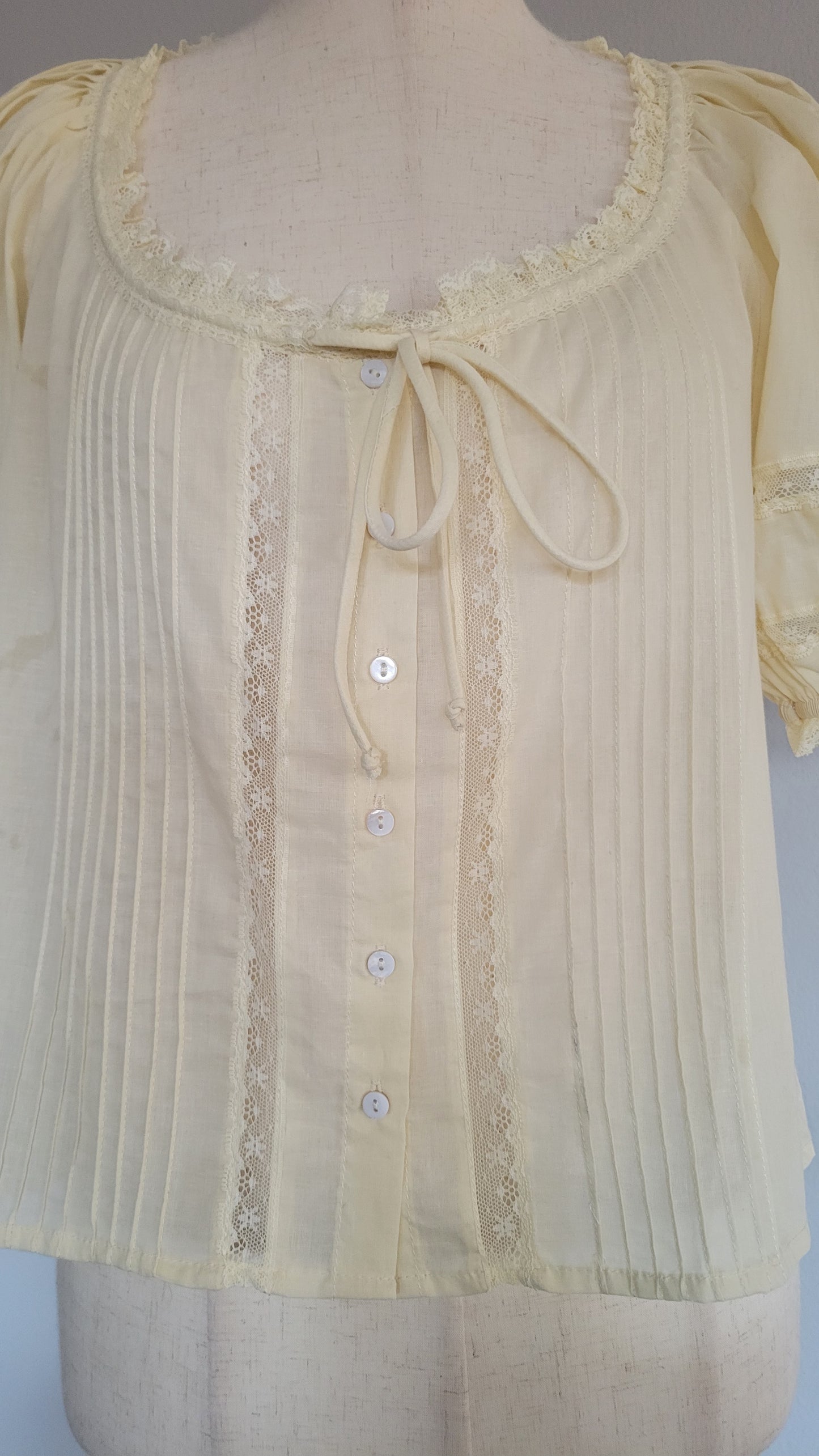 Kim Tie-front Pintuck Cotton Butter Yellow Blouse