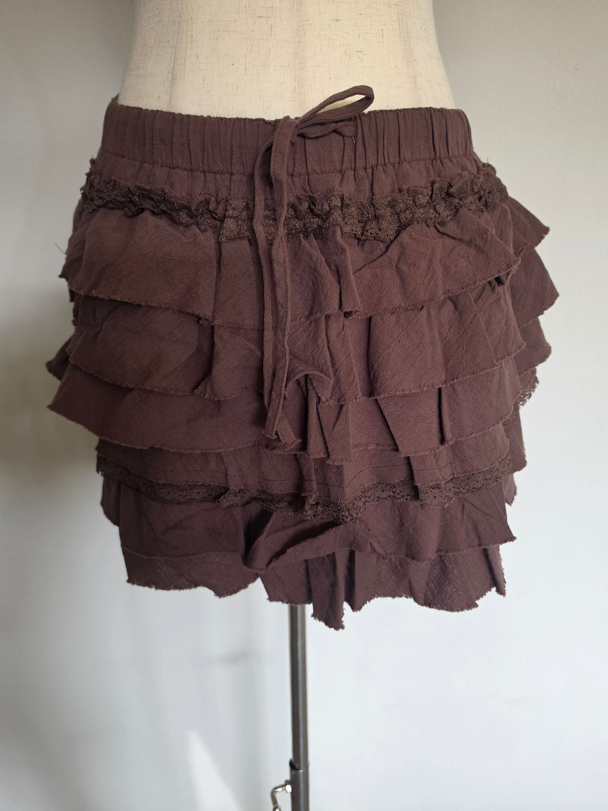 Cotton Ruffle-lace Brown Skirt