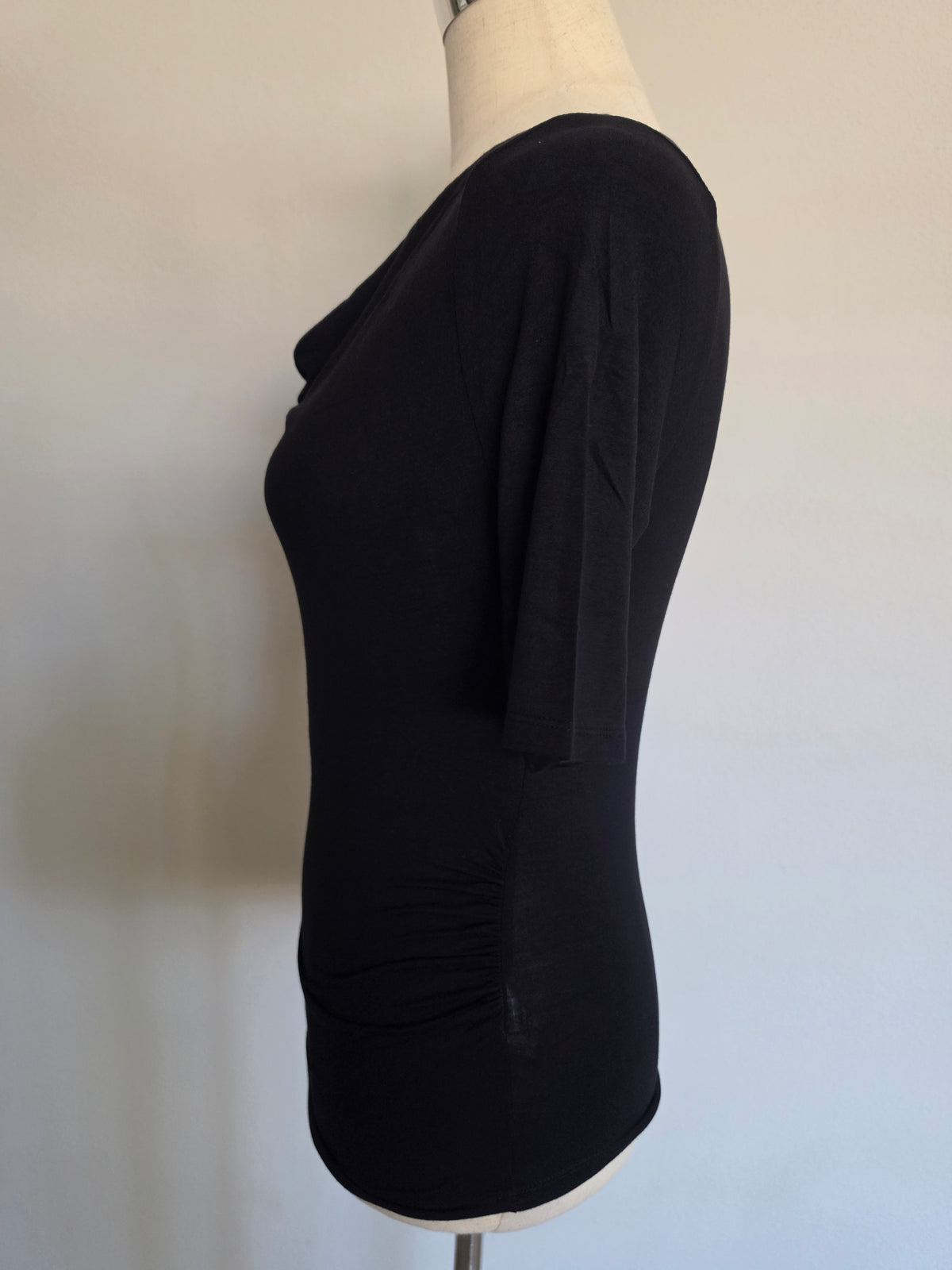 Soft Cowl Neck Short Sleeve Top Black