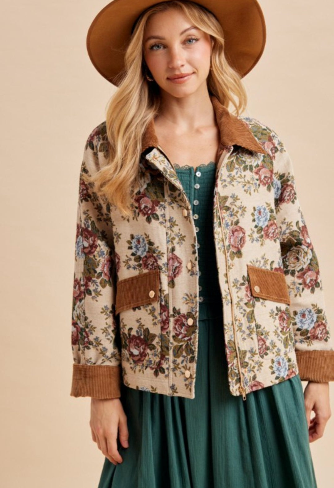Vintage English Rose Tapestry Fabric Barn Jacket