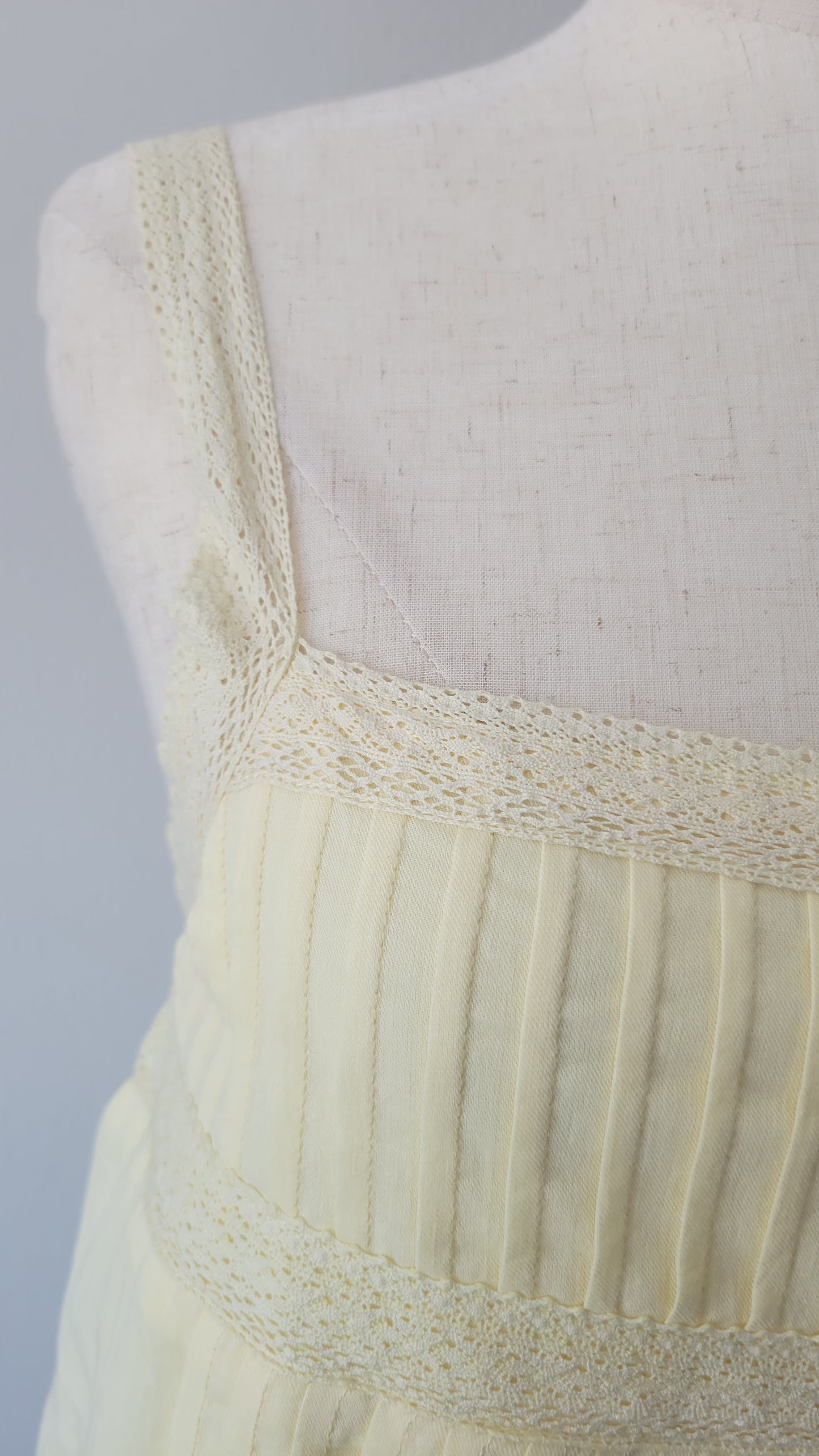 Jordan Pintuck Pleated Yellow Cotton Lace Tank Top