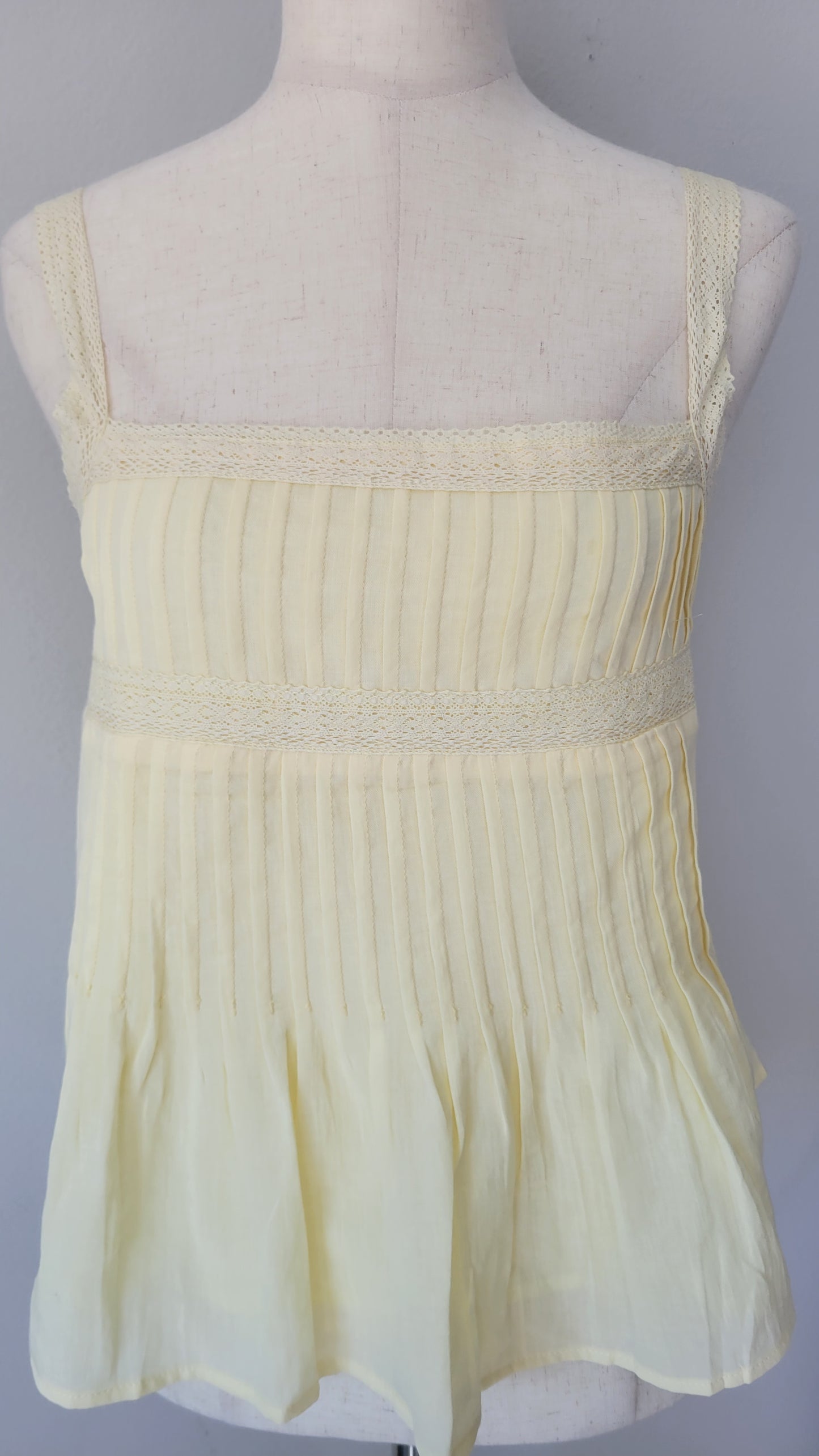 Jordan Pintuck Pleated Yellow Cotton Lace Tank Top
