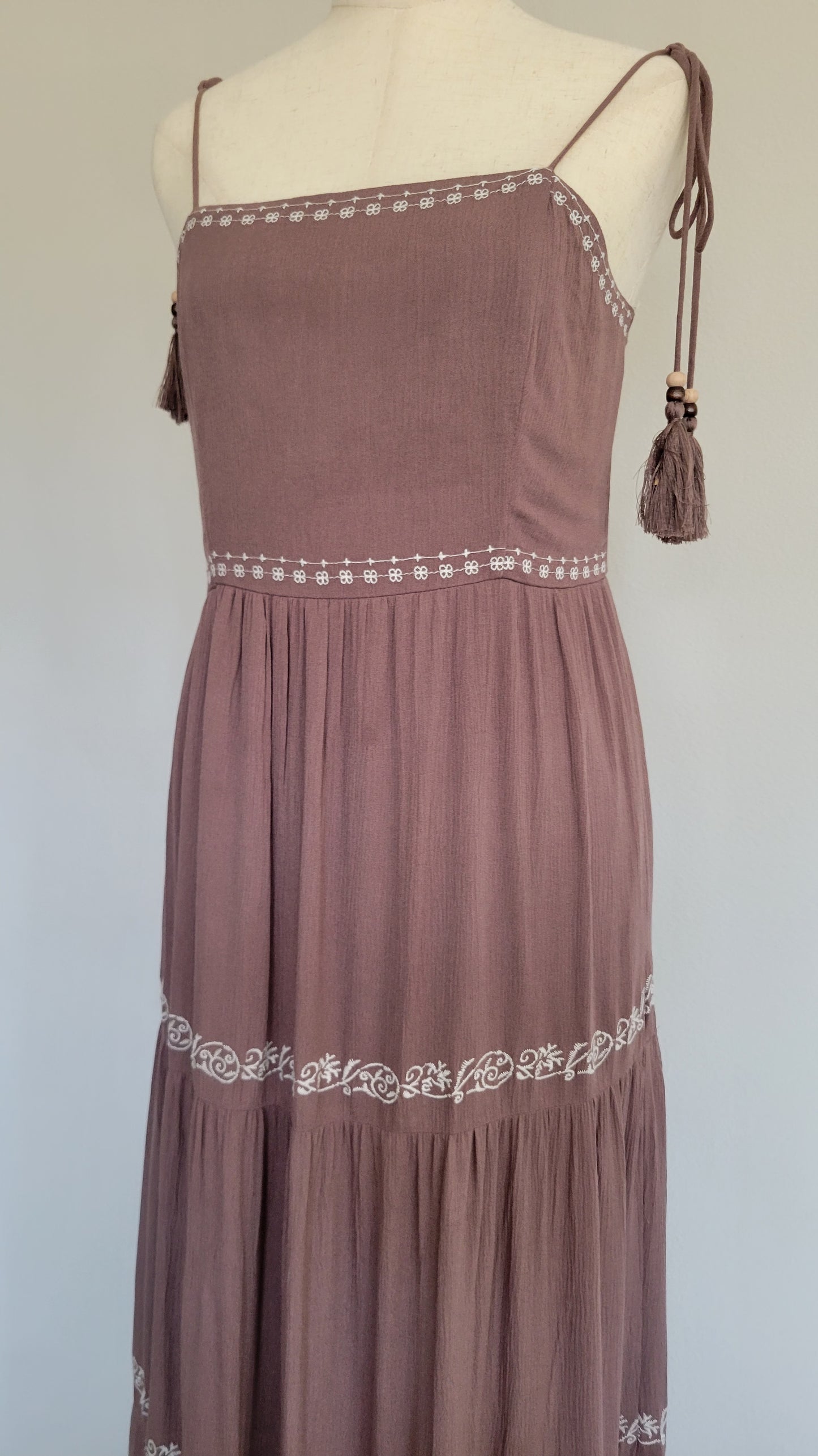 Dawn Embroidery Tiered Maxi Sun Dress Brown