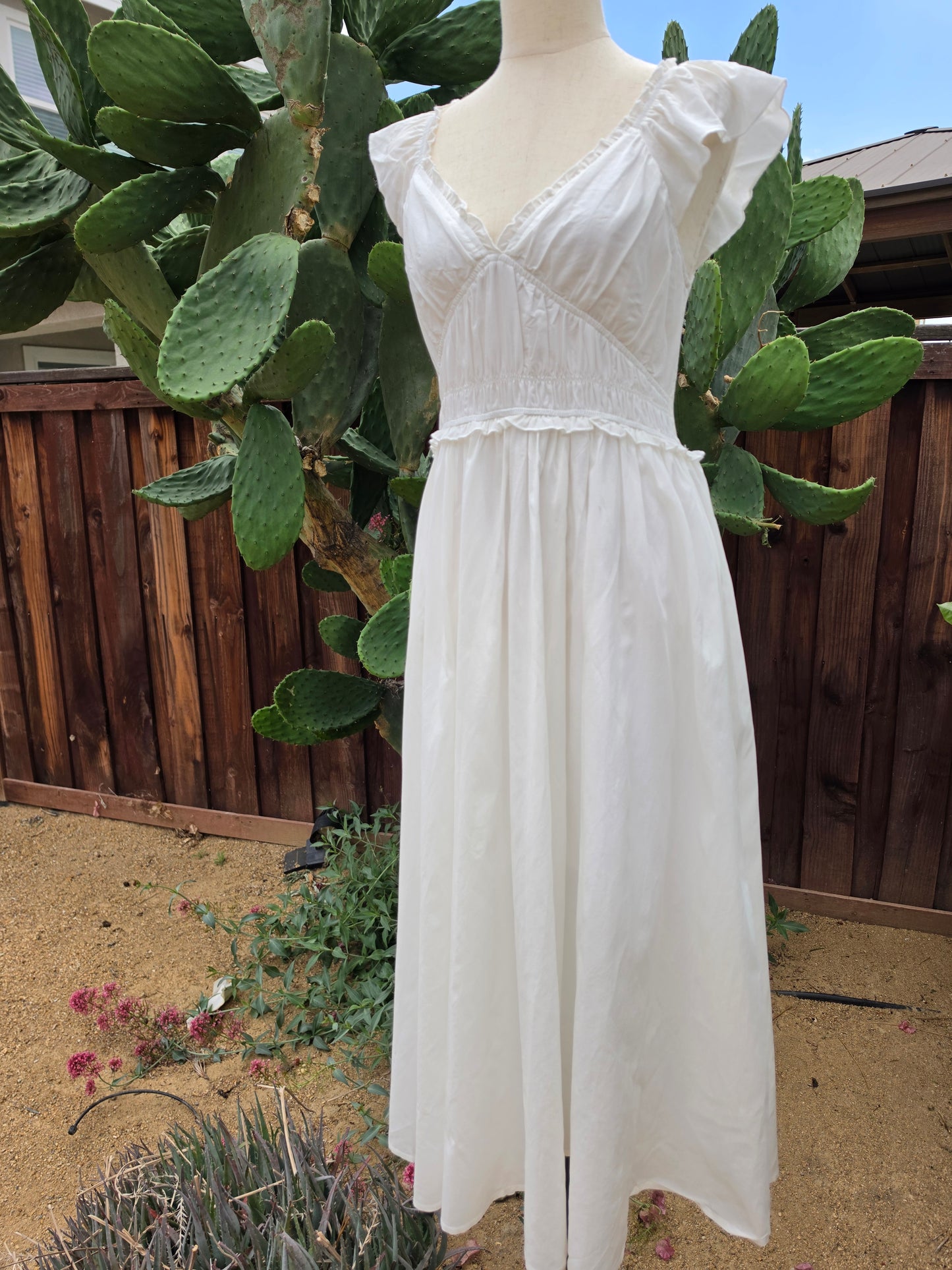 Susan Cotton Smocked Sweetheart White Maxi Dress