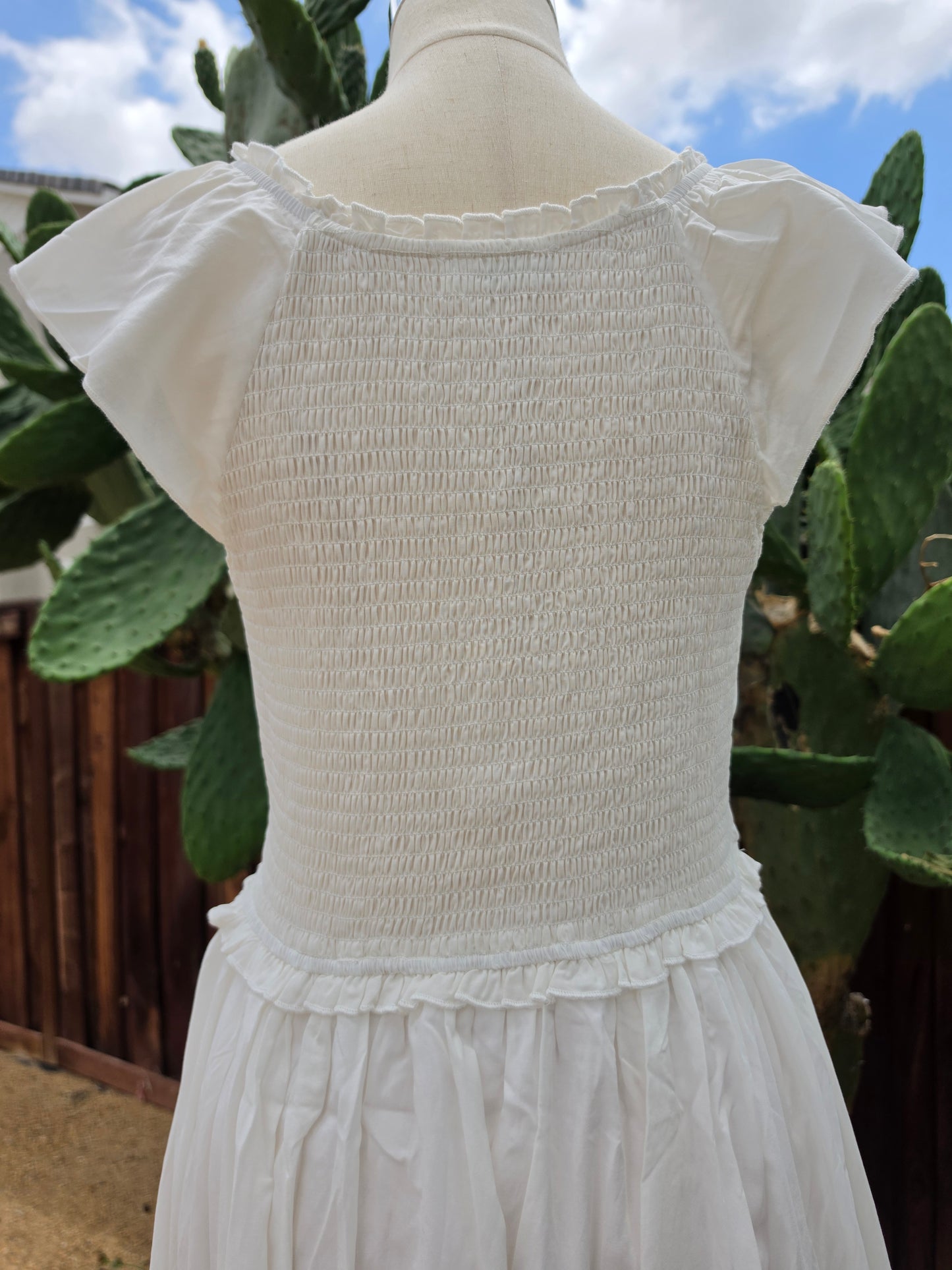 Susan Cotton Smocked Sweetheart White Maxi Dress