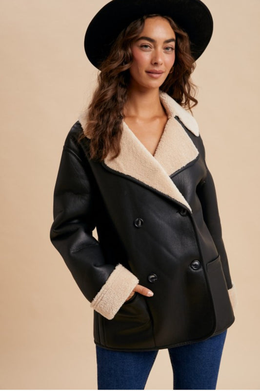 Vegan Leather SHEARLING COAT