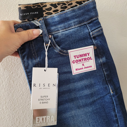 Tummy Control Elastic Band Waist High Rise Straight Leg Jeans 0-3XL