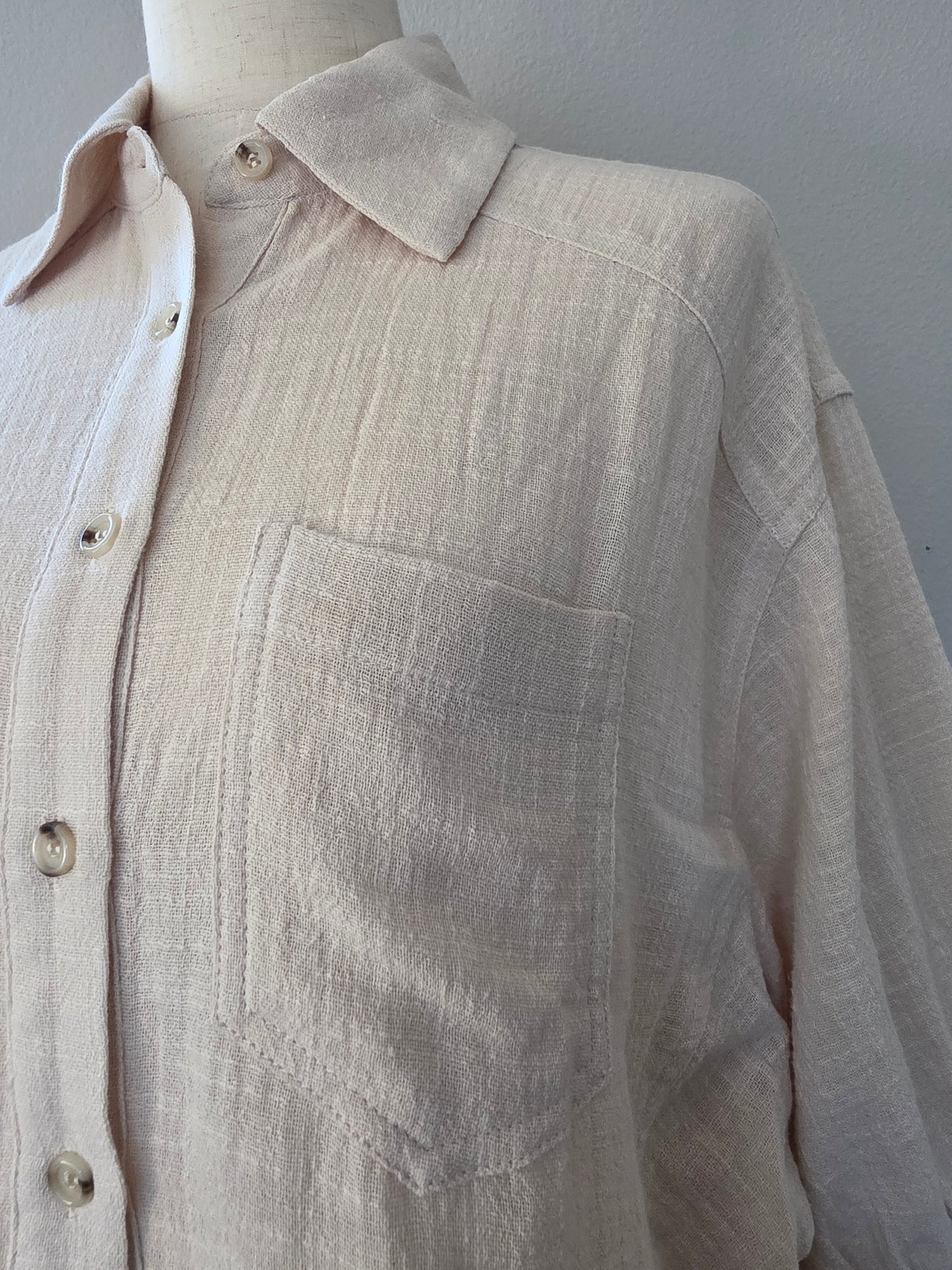 Nicole Cotton Oversized Button Front Ruffle Hem Top