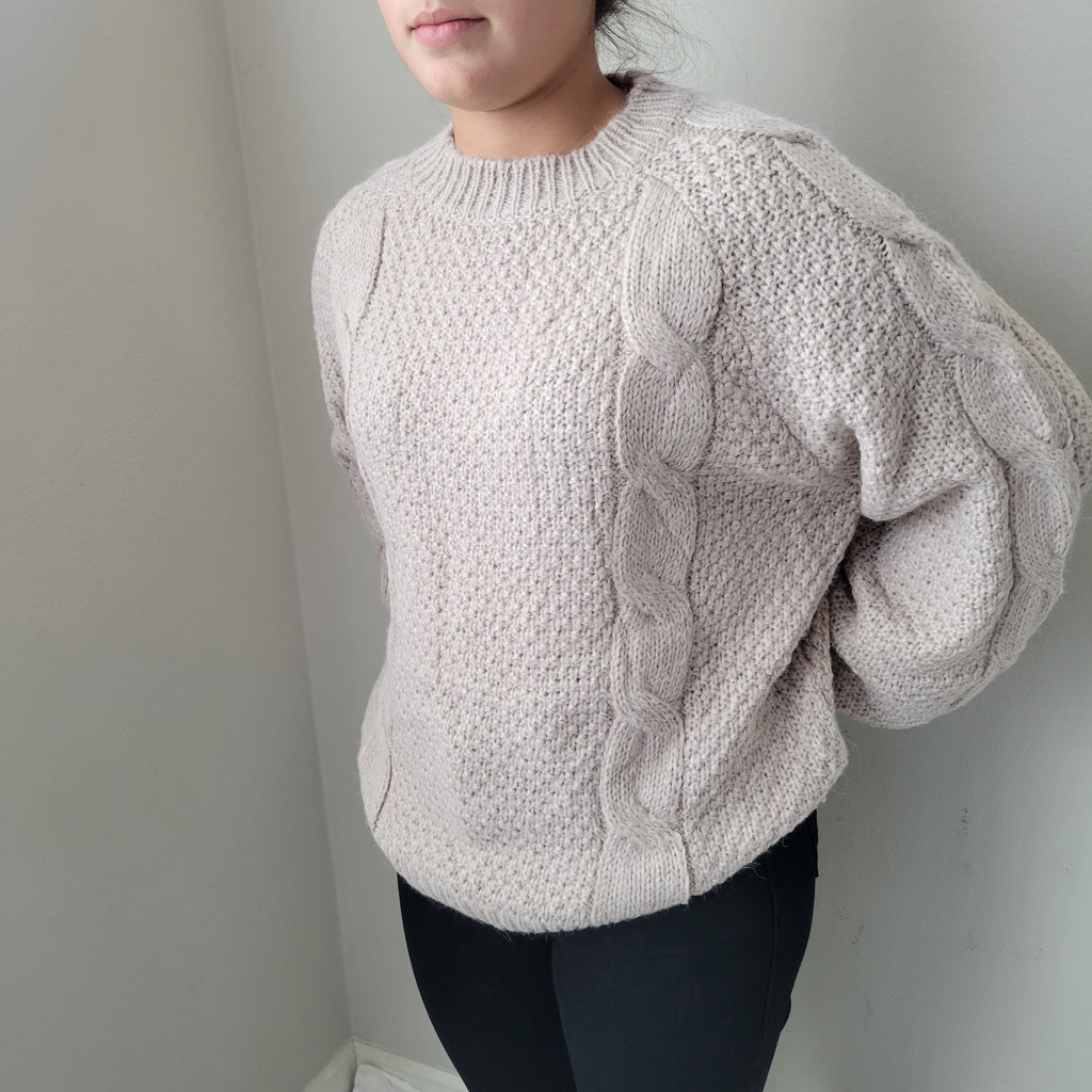 WOOL BLEND CABLE KNIT Oversized PULLOVER  TAUPE