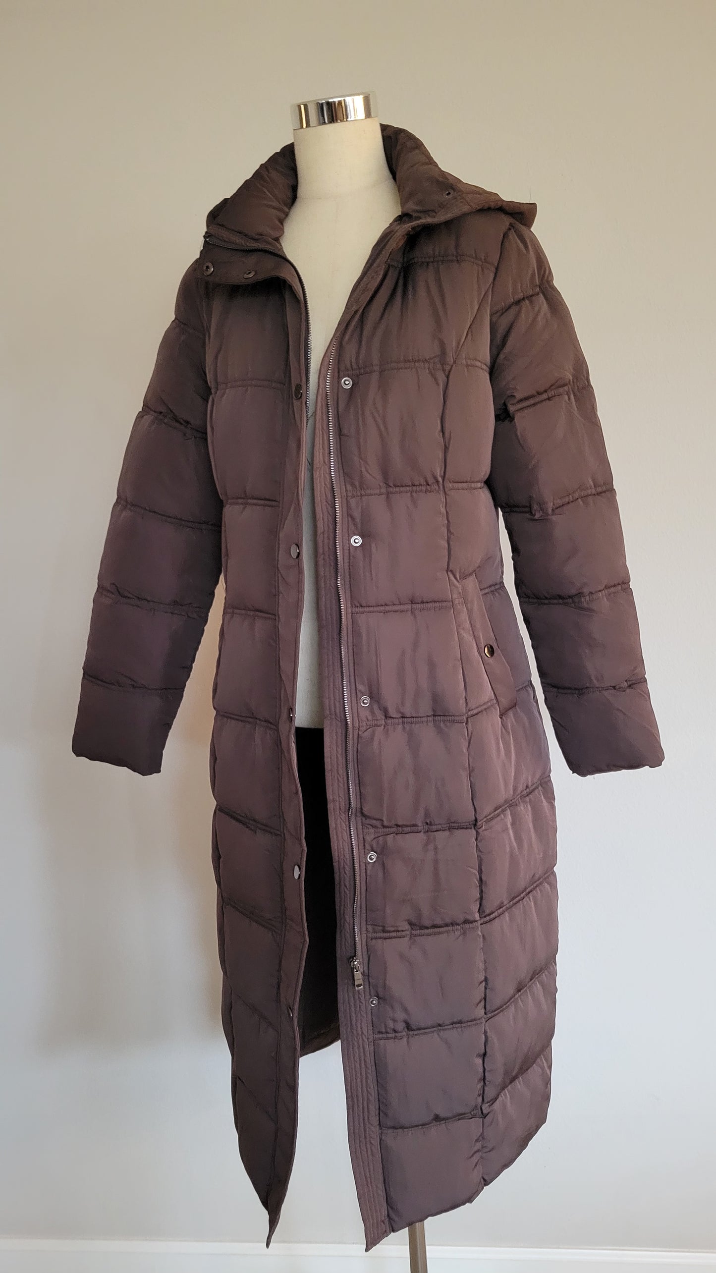 Full Length Quilted Hoodie Coat Espresso Brown