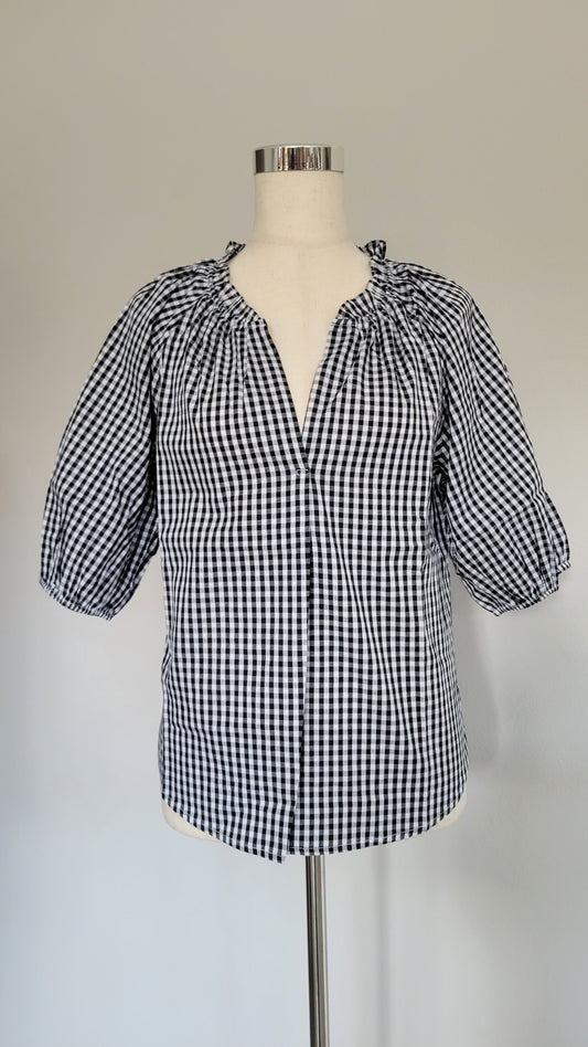 Morgan Gingham Puff-sleeve Shirt